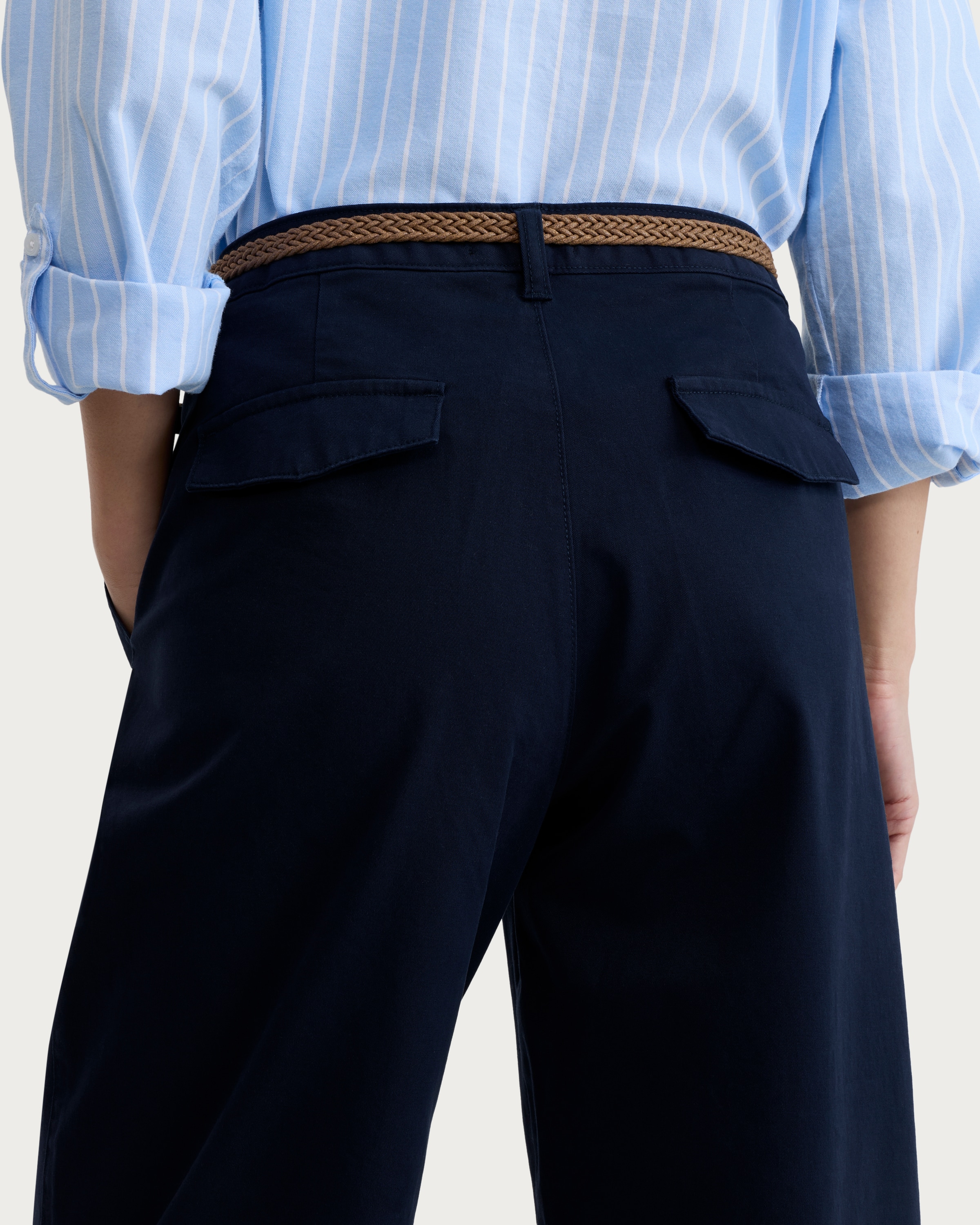 F&F Cotton Rich Belted Tapered Mid Rise Chino Trousers in Navy thumbnail 3