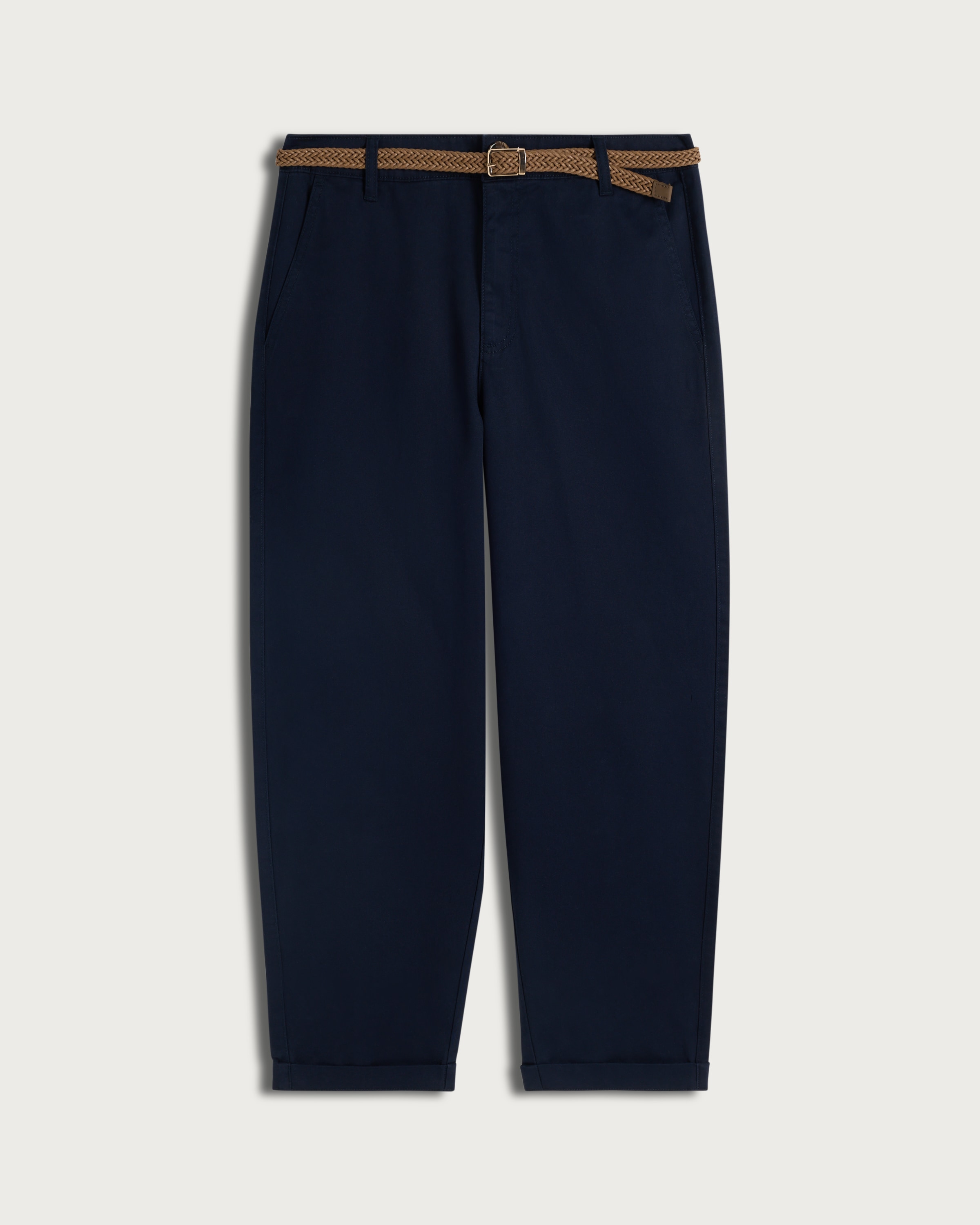 F&F Cotton Rich Belted Tapered Mid Rise Chino Trousers in Navy thumbnail 4