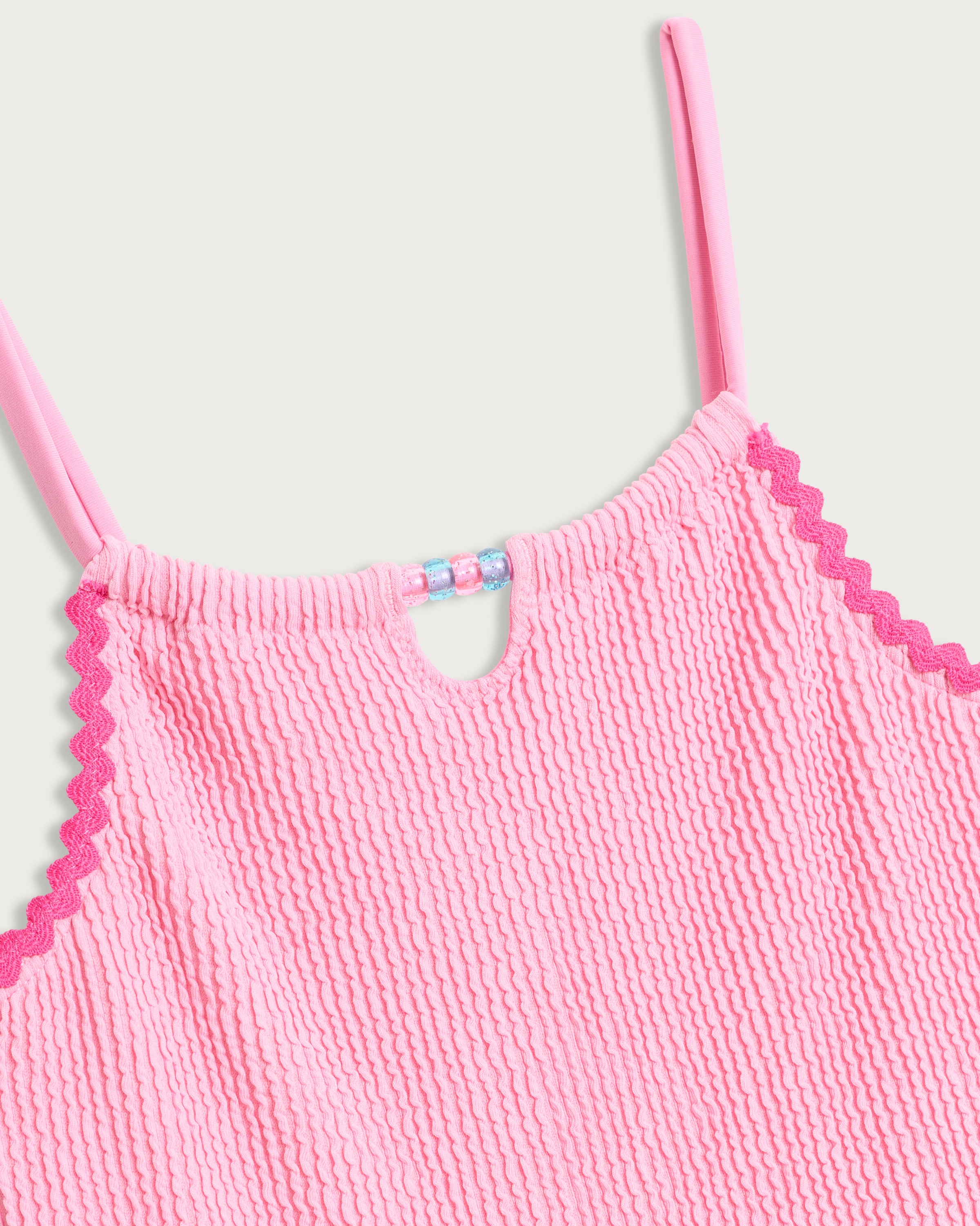 F&F Girls Textured Bead Detail Swimsuit in Pink thumbnail 3