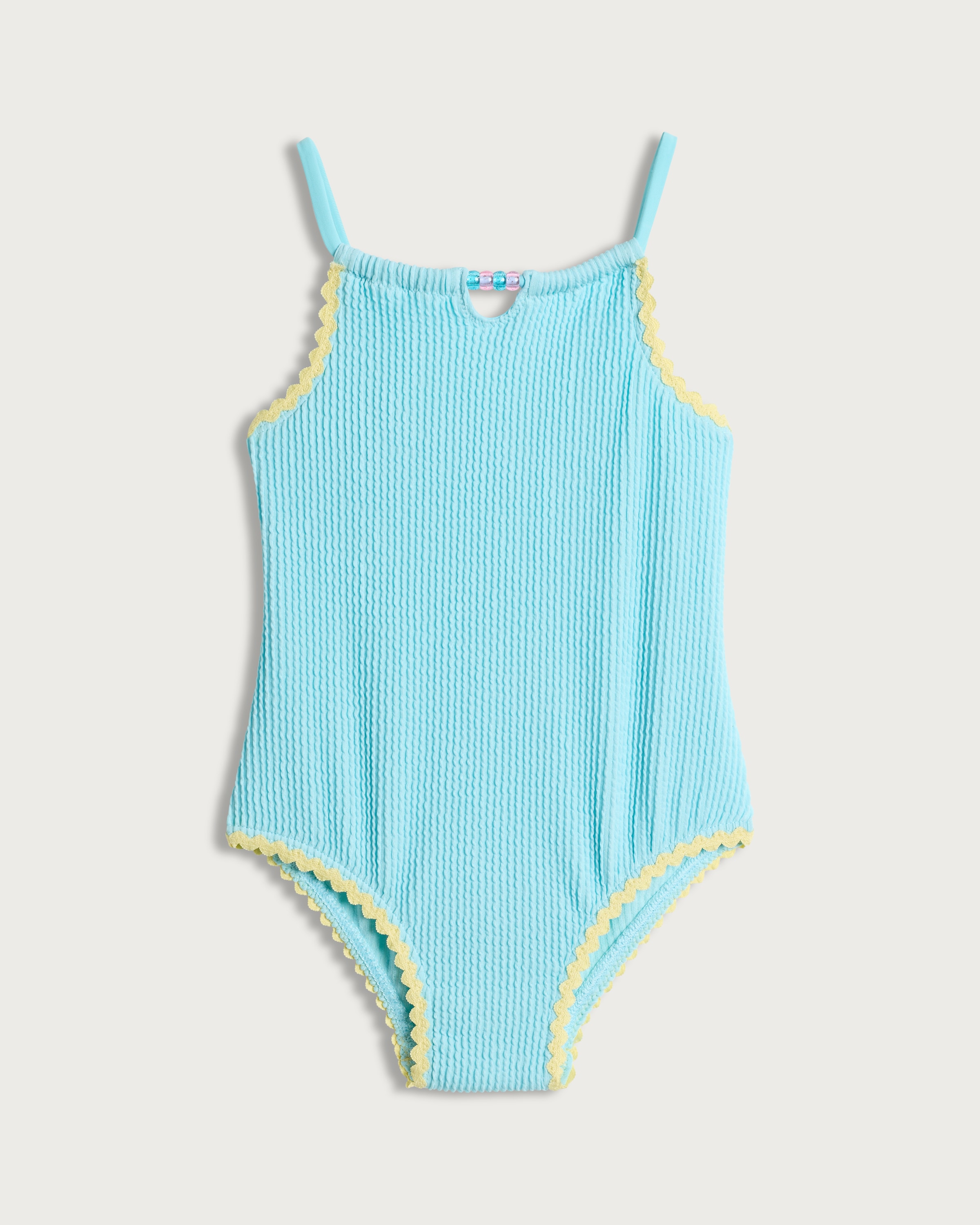 F&F Girls Textured Bead Detail Swimsuit in Blue