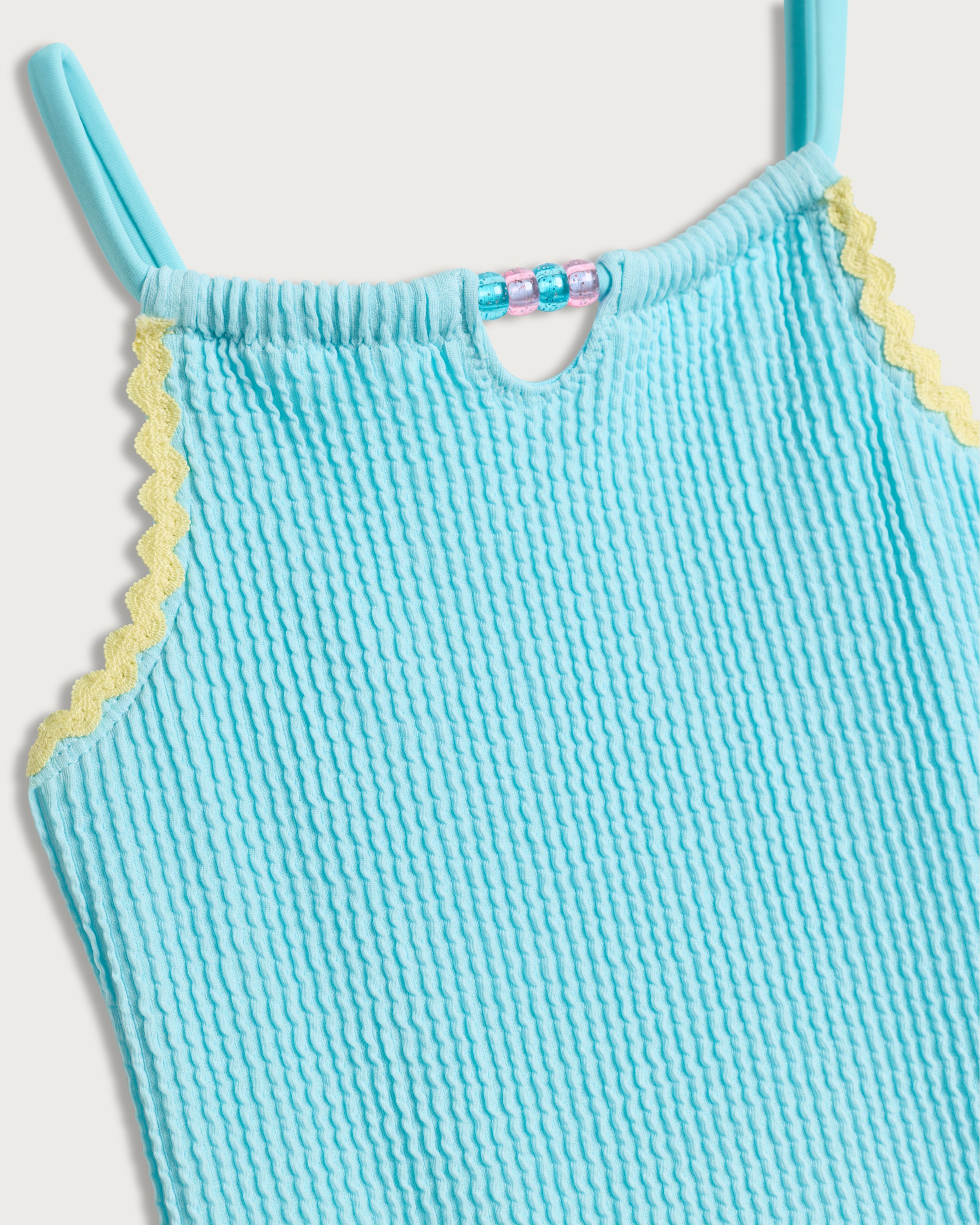 F&F Girls Textured Bead Detail Swimsuit in Blue thumbnail 3