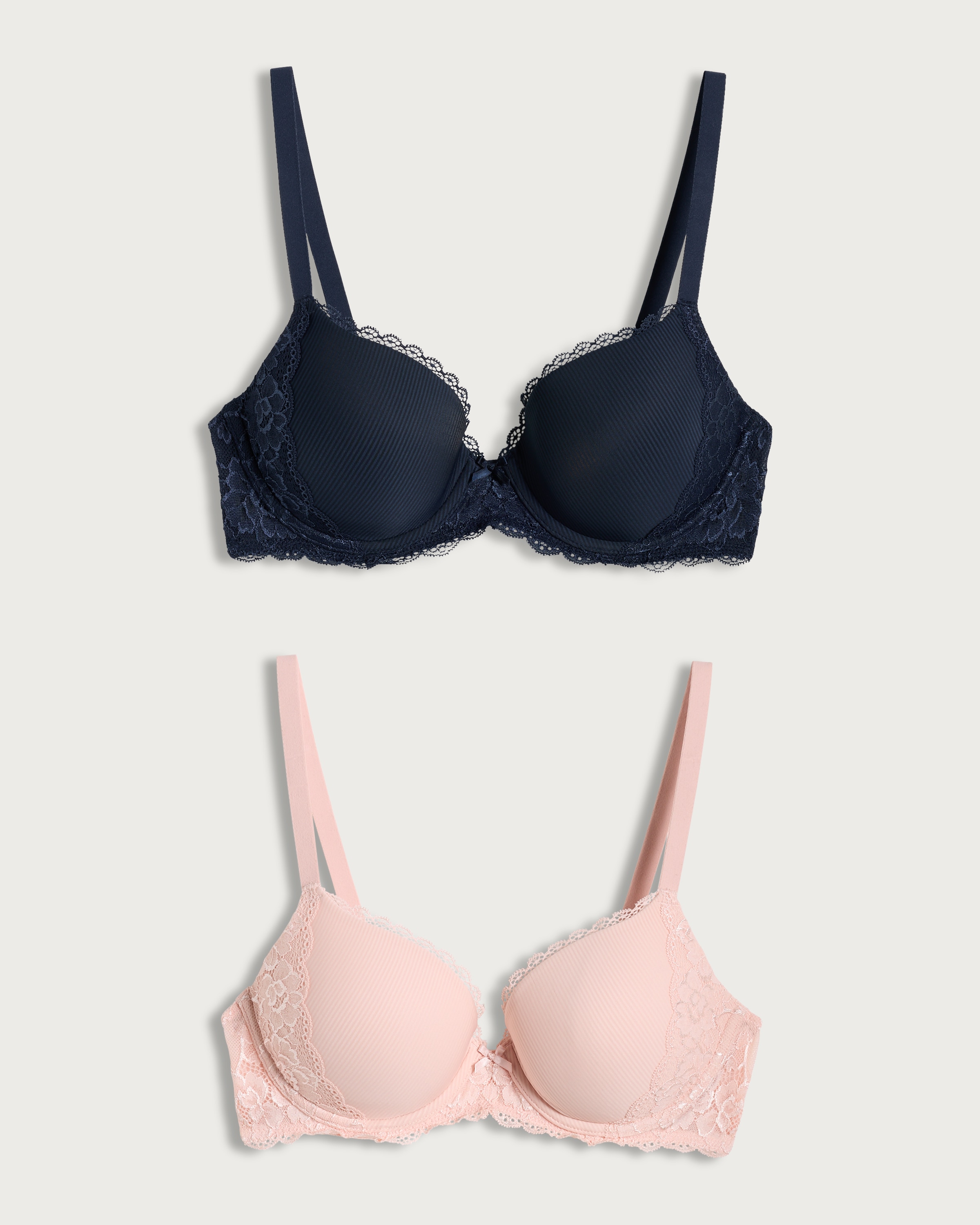 F&F 2-Pack Ribbed Lace Trim Padded Wired T-Shirt Bras in Pink thumbnail 4