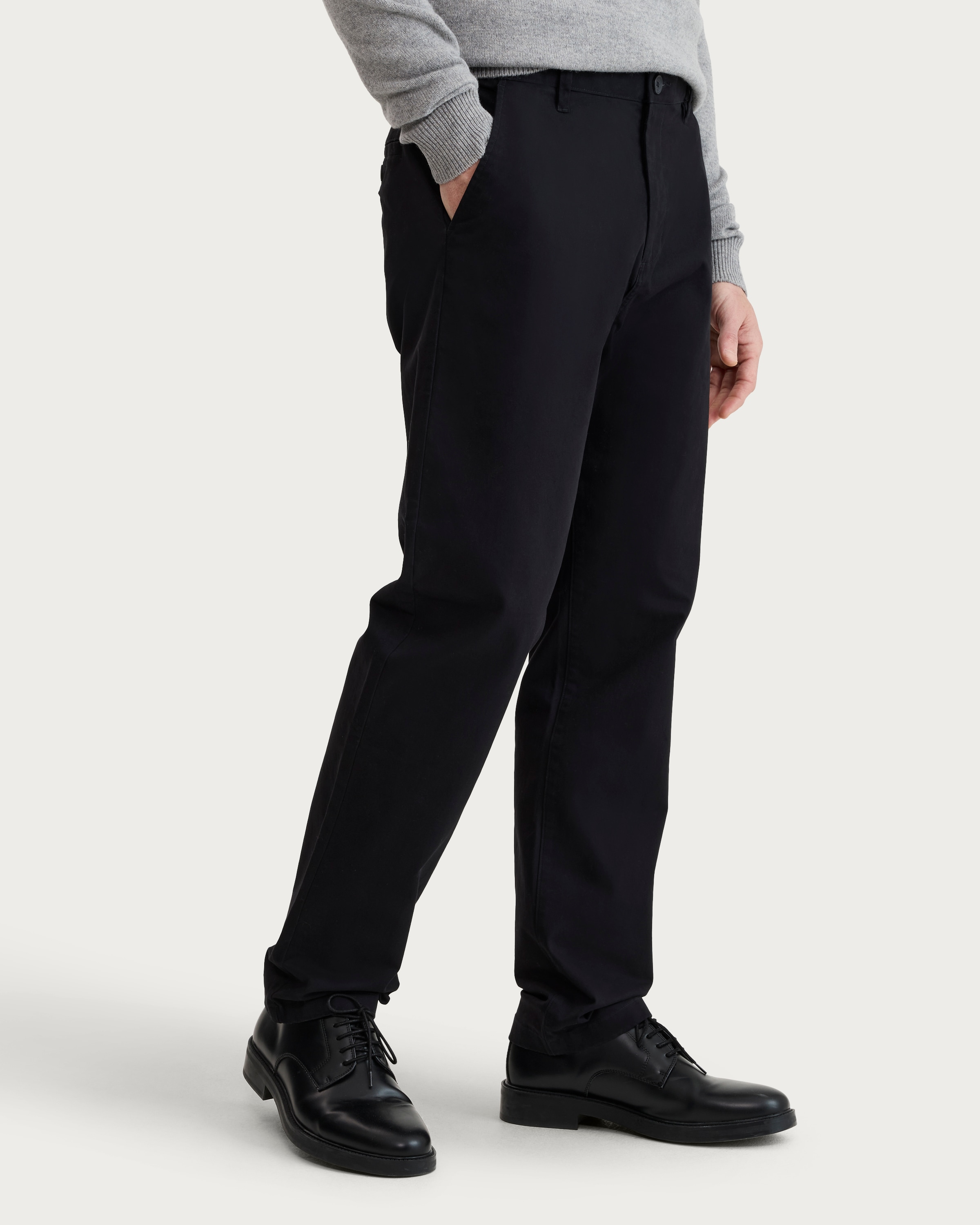 F&F Cotton Rich Fixed Waist Straight Leg Chino Trousers in Black