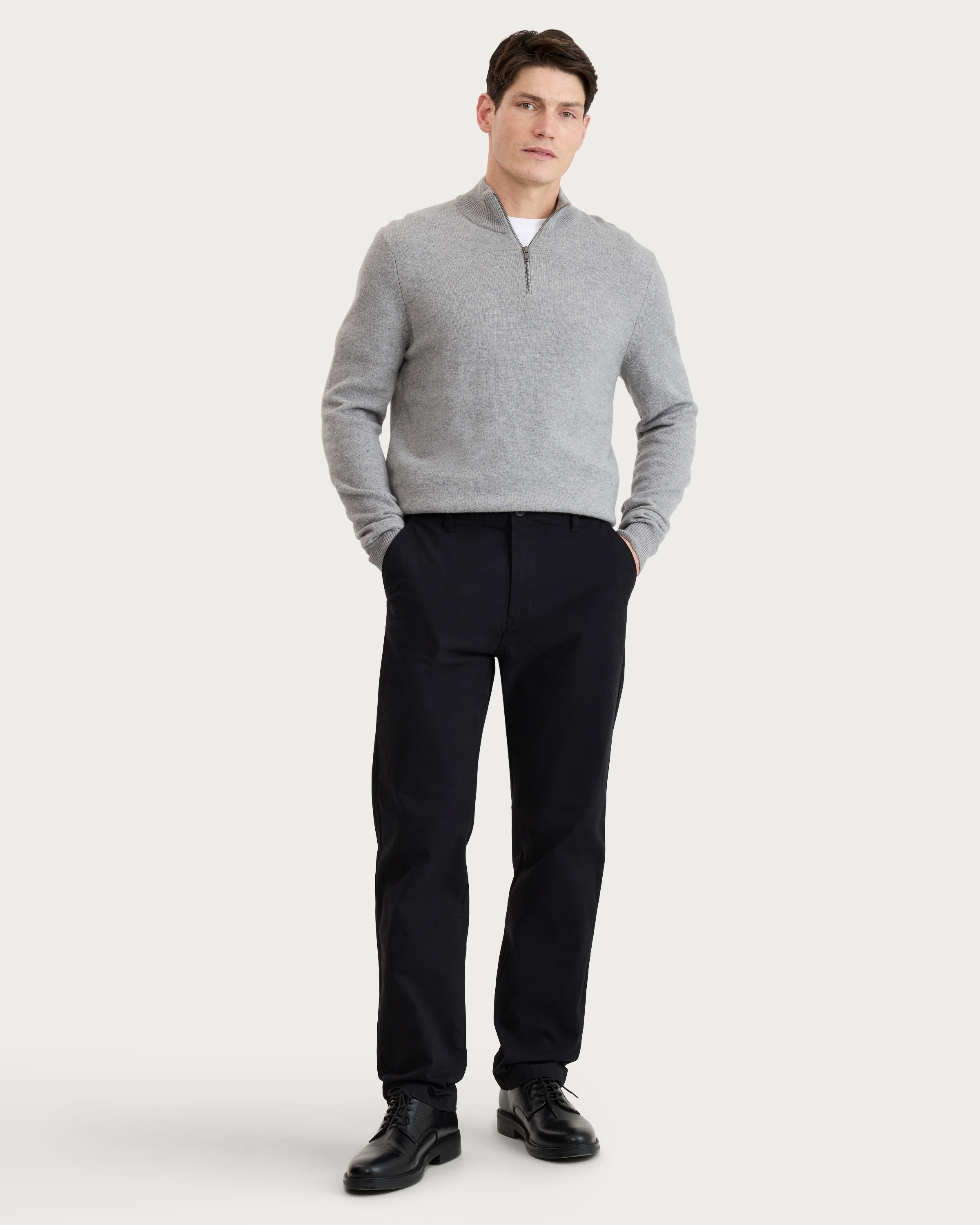 F&F Cotton Rich Fixed Waist Straight Leg Chino Trousers in Black thumbnail 2