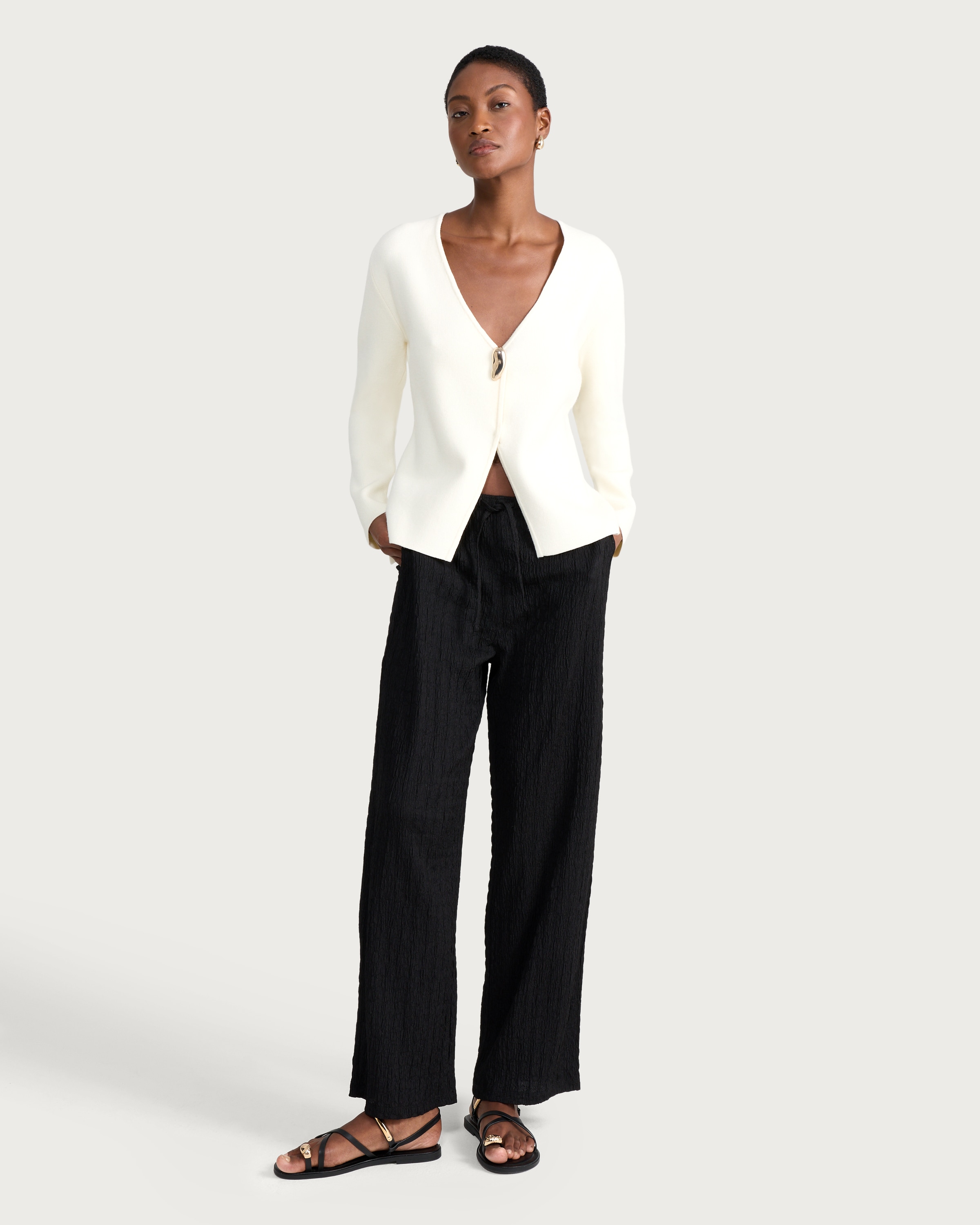 F&F Textured Wide Leg Trousers in Black thumbnail 2