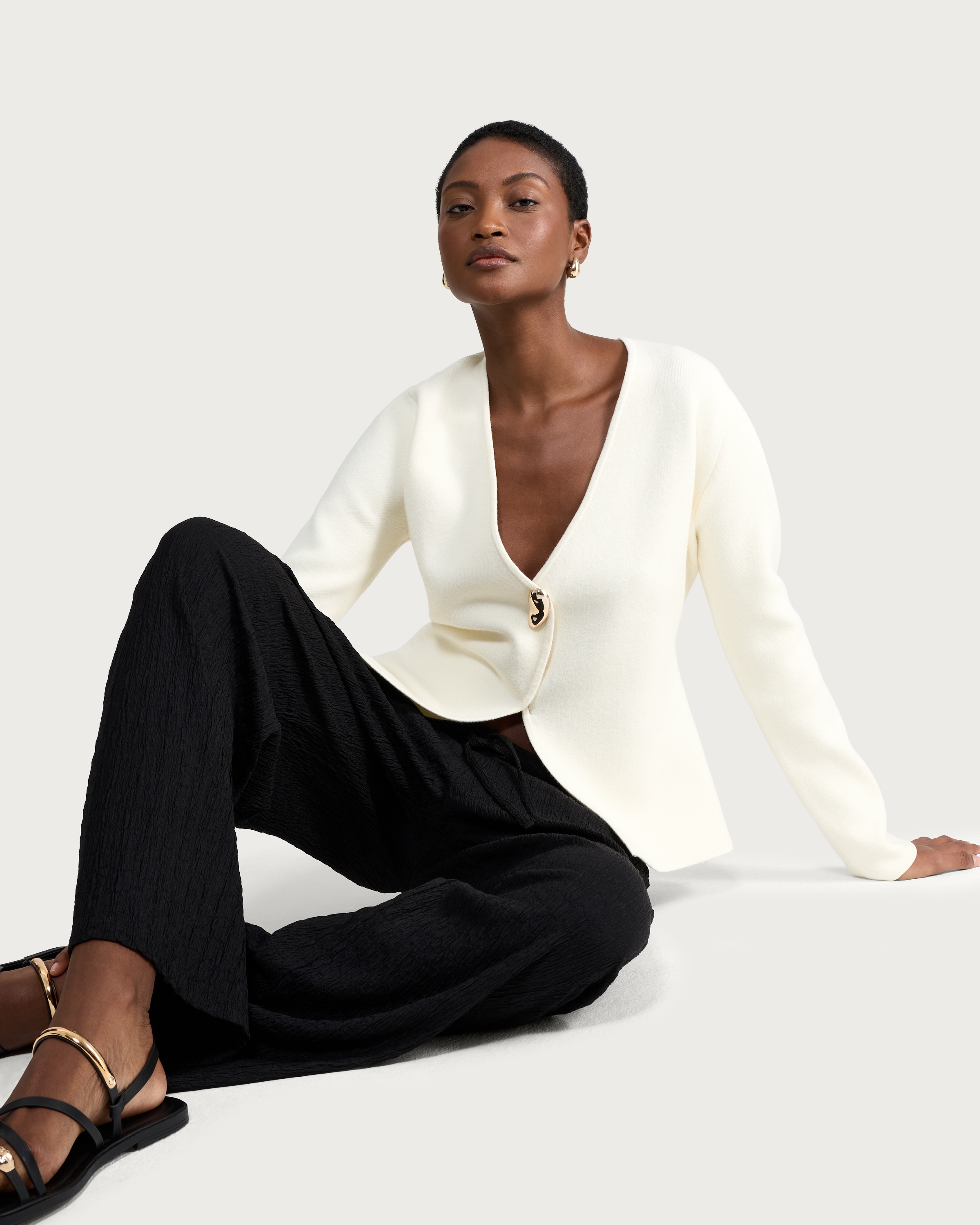 F&F Textured Wide Leg Trousers in Black thumbnail 3