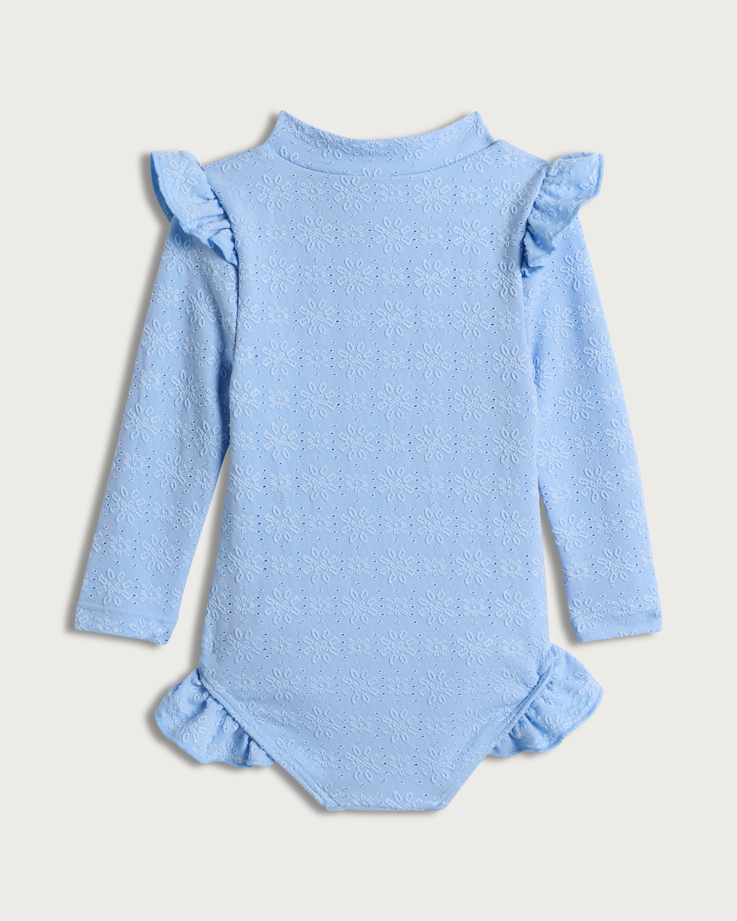 F&F Baby Floral Broderie Frill Long Sleeved Swimsuit in Blue thumbnail 2