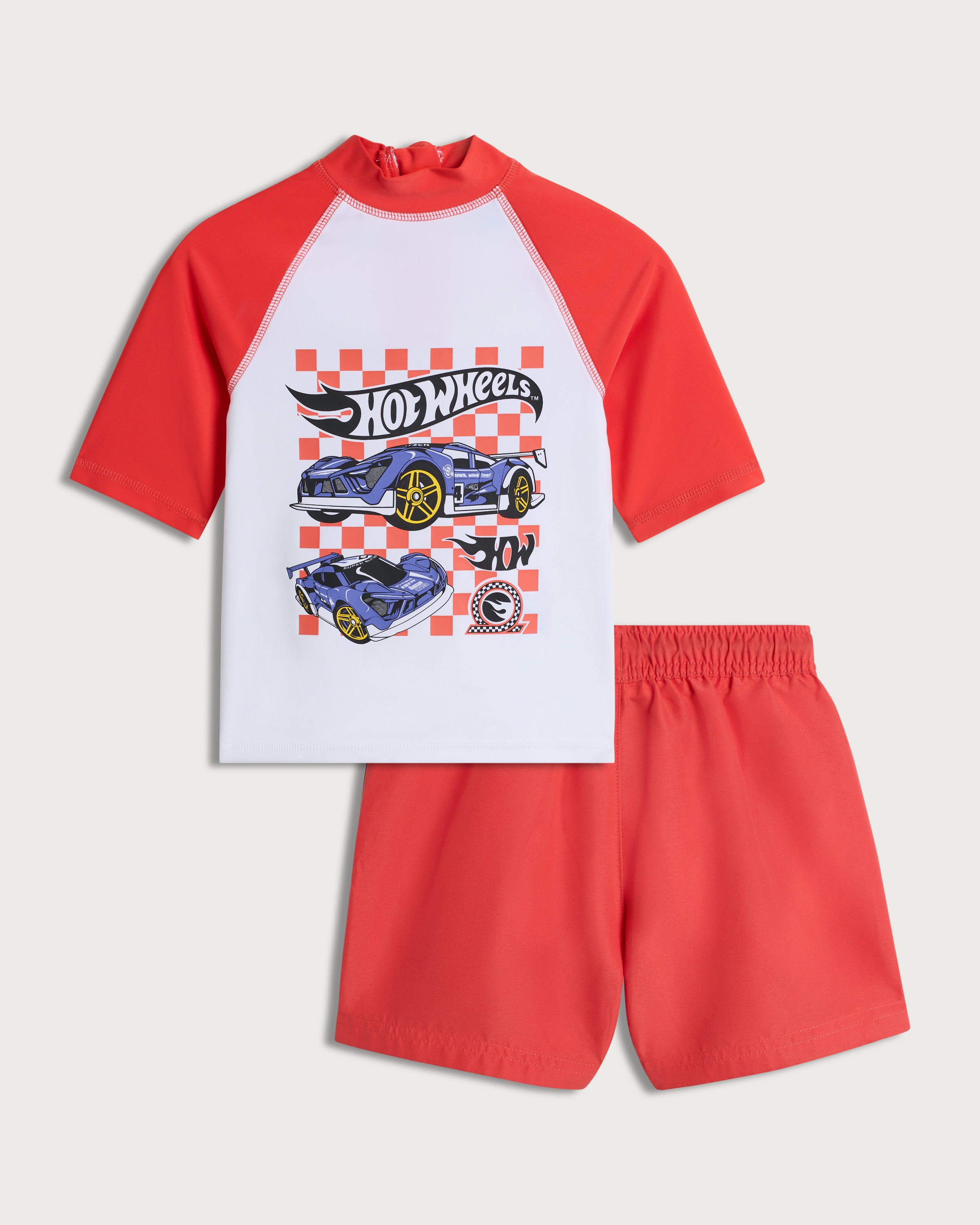 Hot Wheels 2-Piece Rash Vest and Swim Shorts Set in Red