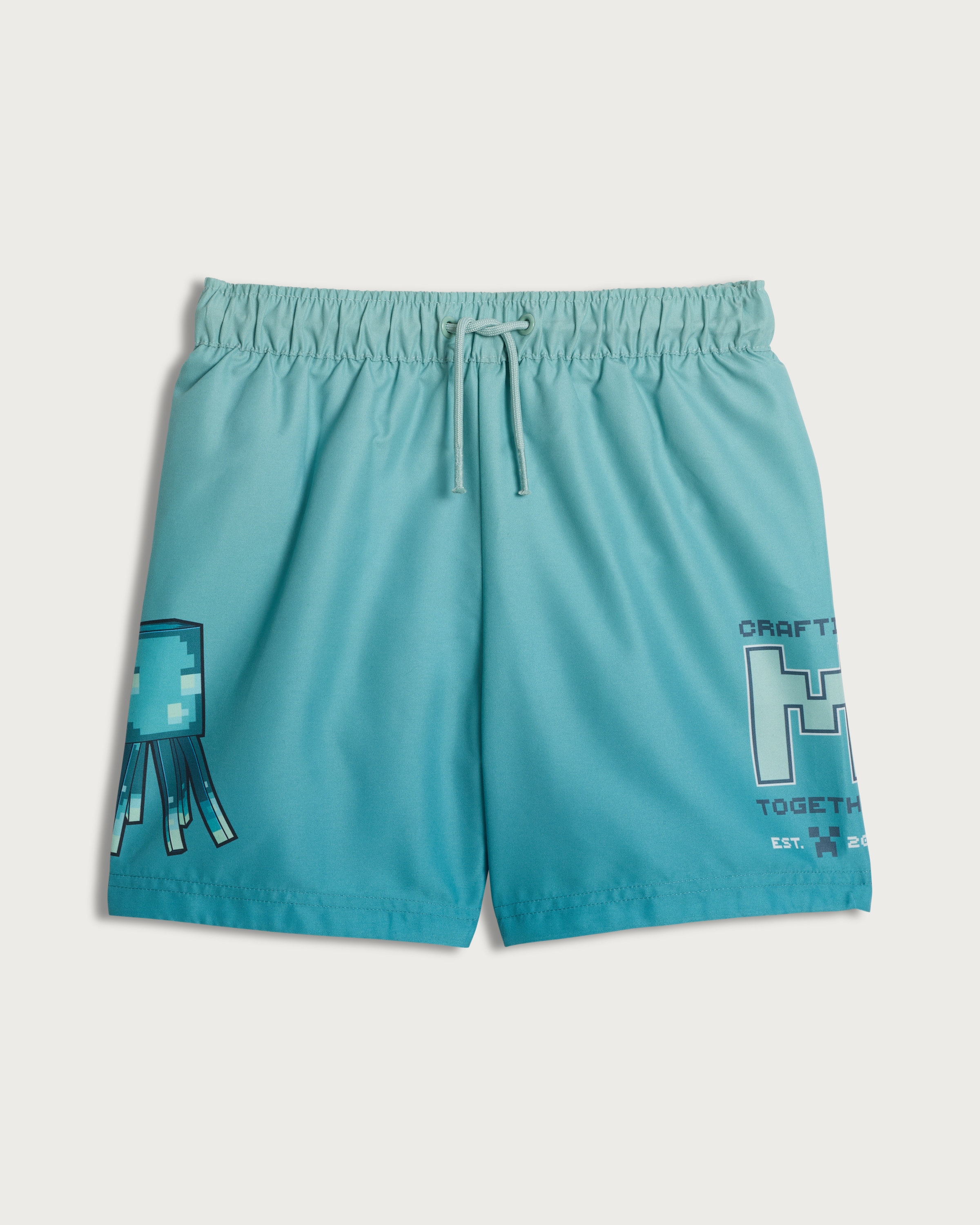 Minecraft Print Drawstring Swim Shorts in Blue