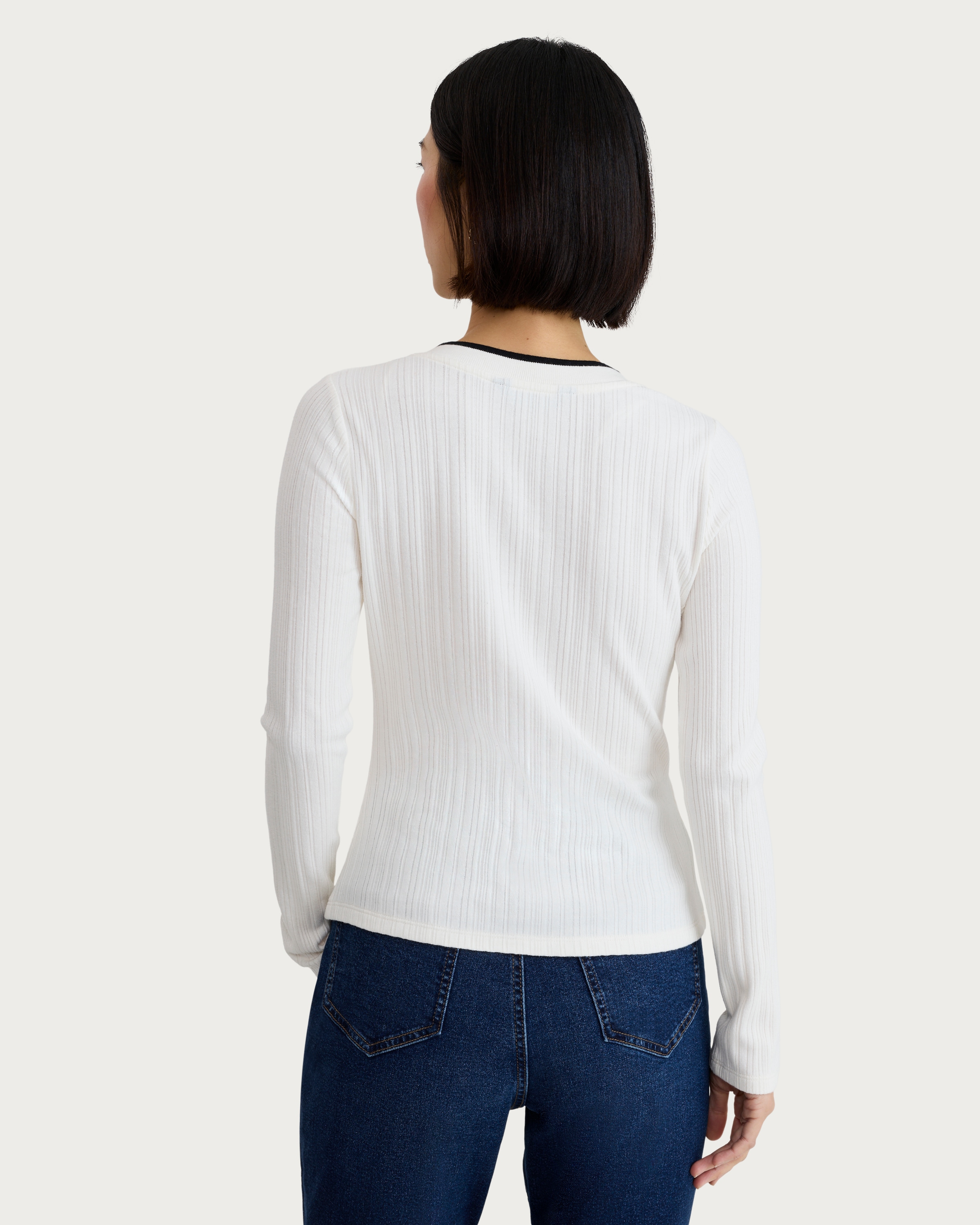 F&F Cotton Rich Ribbed Contrast Trim Button Up Cardigan in Cream thumbnail 3