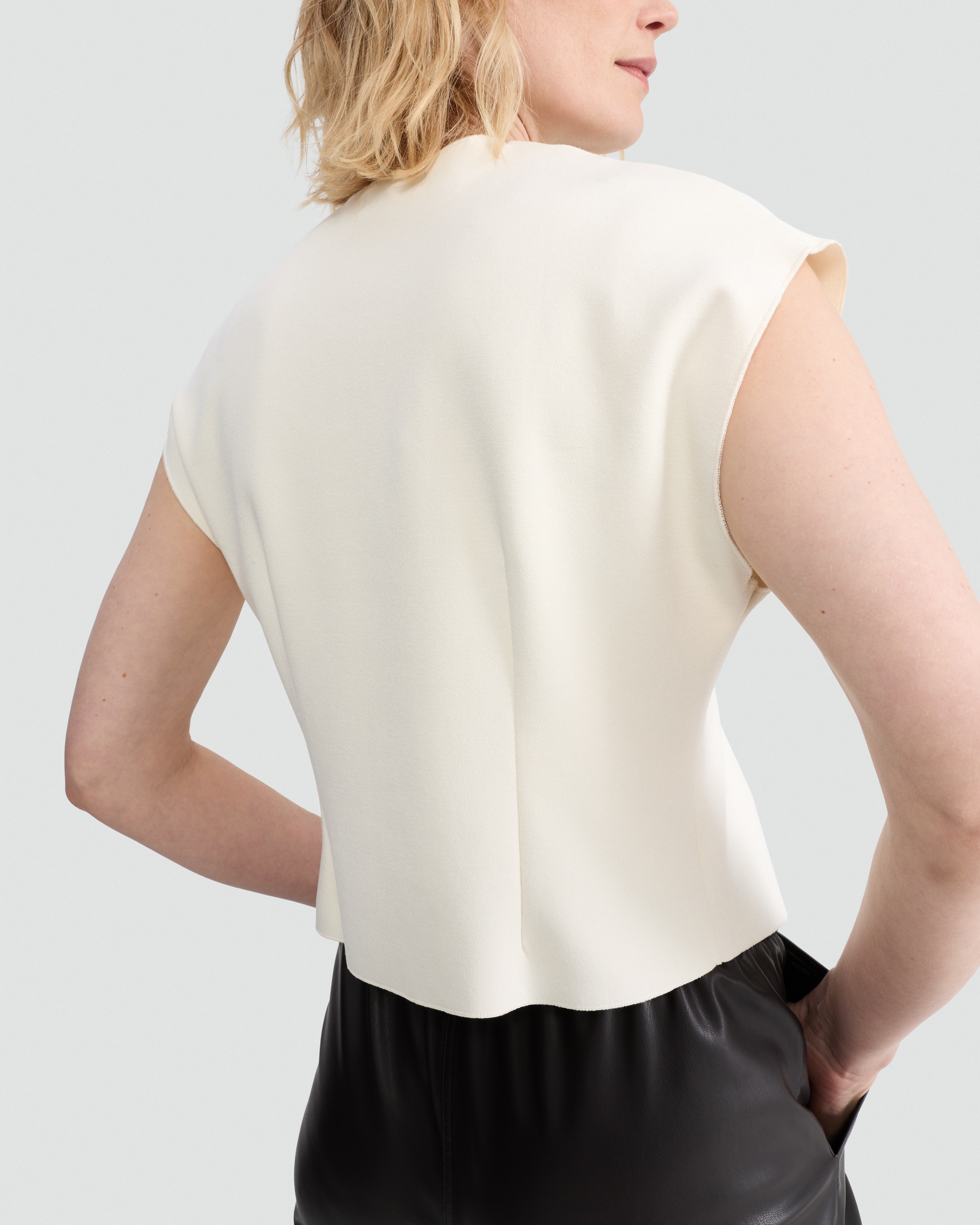 F&F V Neck Metal Accent Top in Cream thumbnail 3