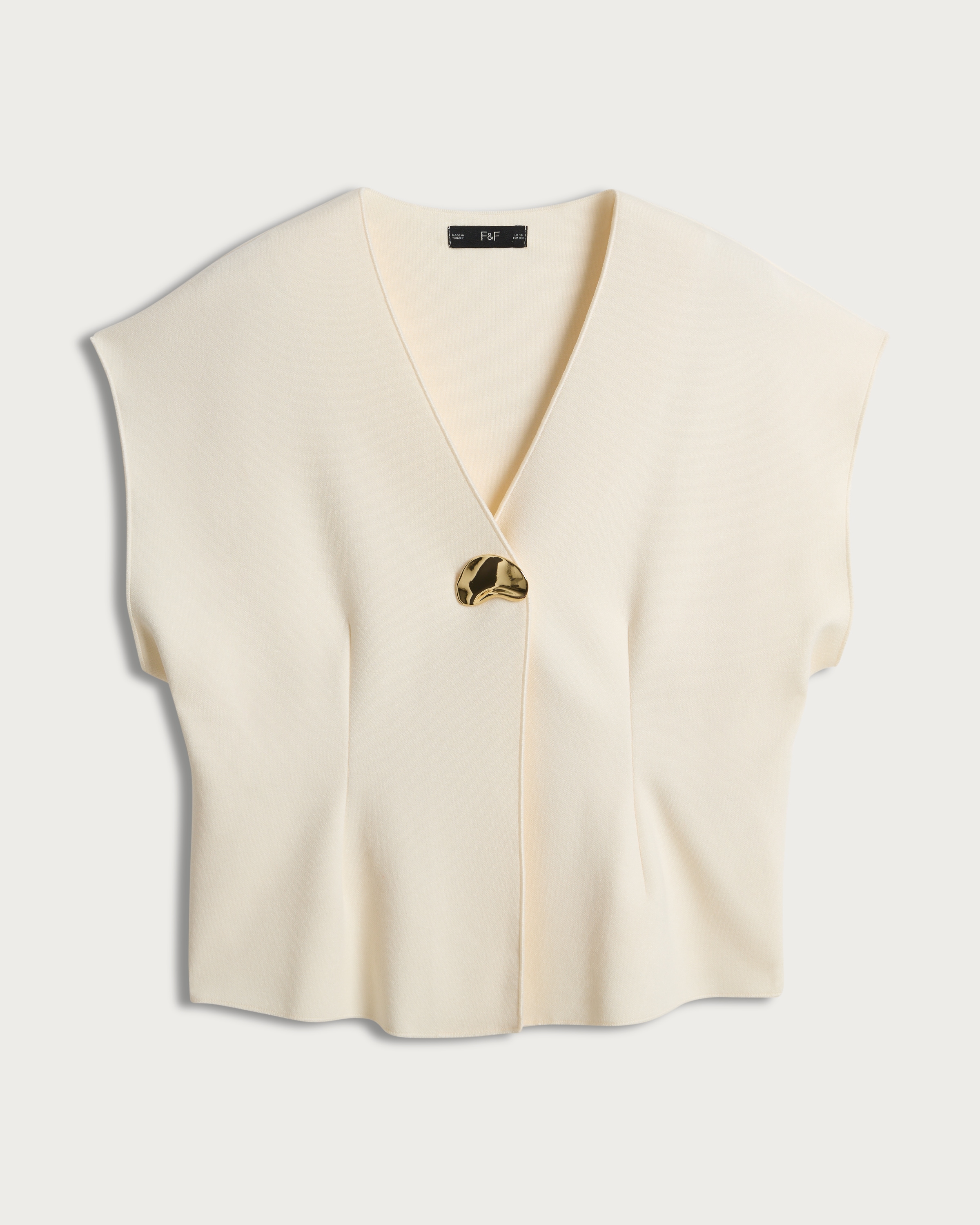 F&F V Neck Metal Accent Top in Cream thumbnail 4