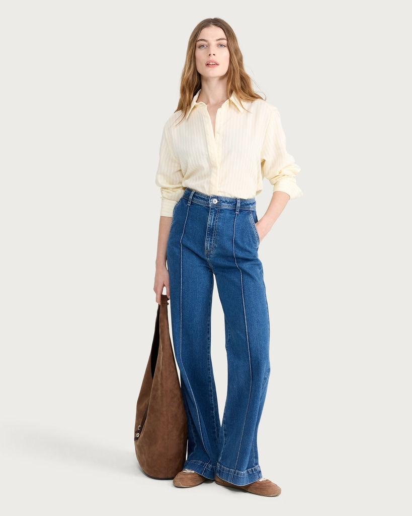F&F High Rise Seam Detail Flared Jeans in Navy