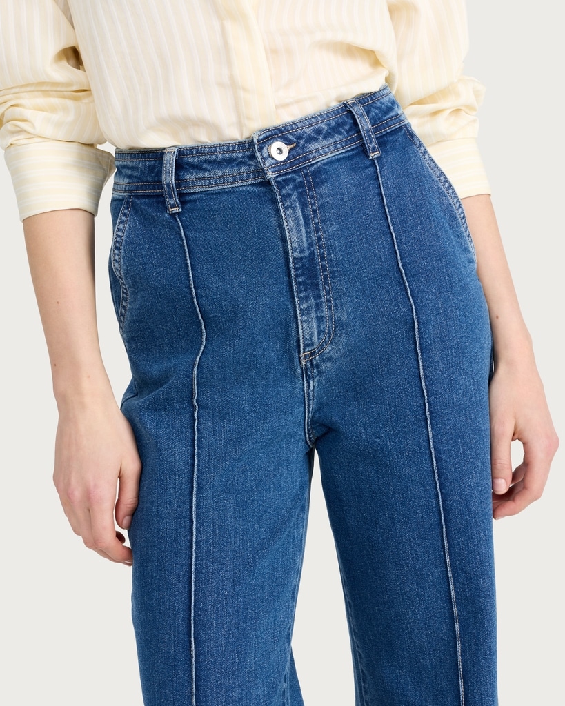 F&F High Rise Seam Detail Flared Jeans in Navy thumbnail 2