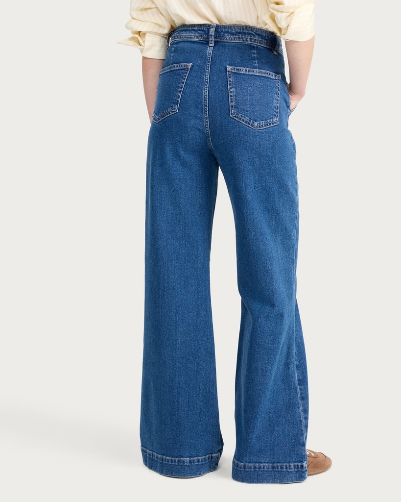 F&F High Rise Seam Detail Flared Jeans in Navy thumbnail 3
