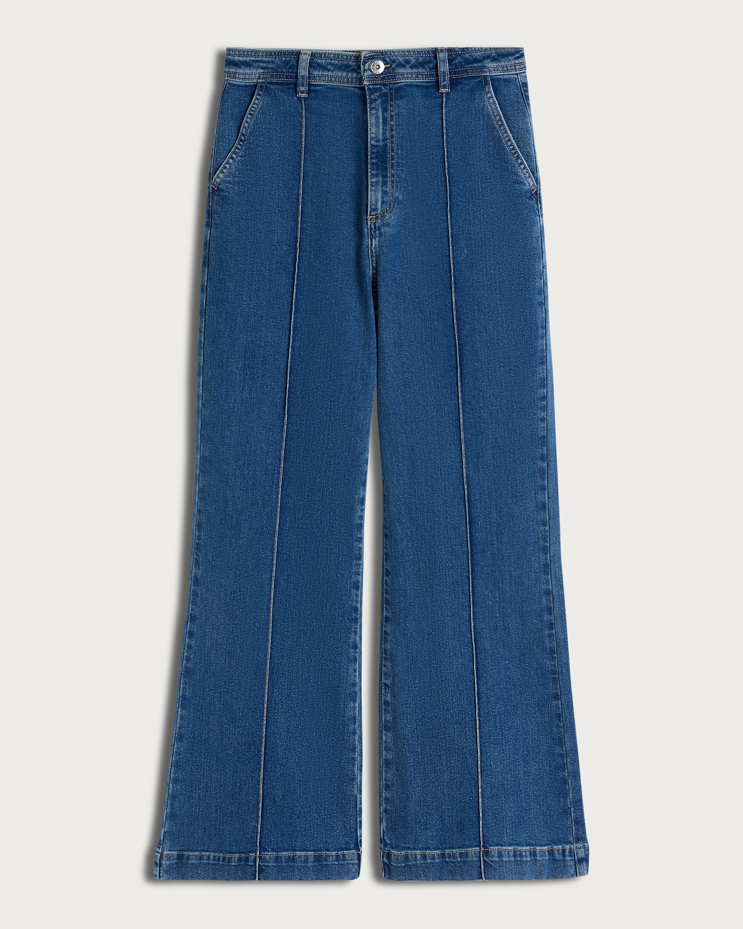 F&F High Rise Seam Detail Flared Jeans in Navy thumbnail 4