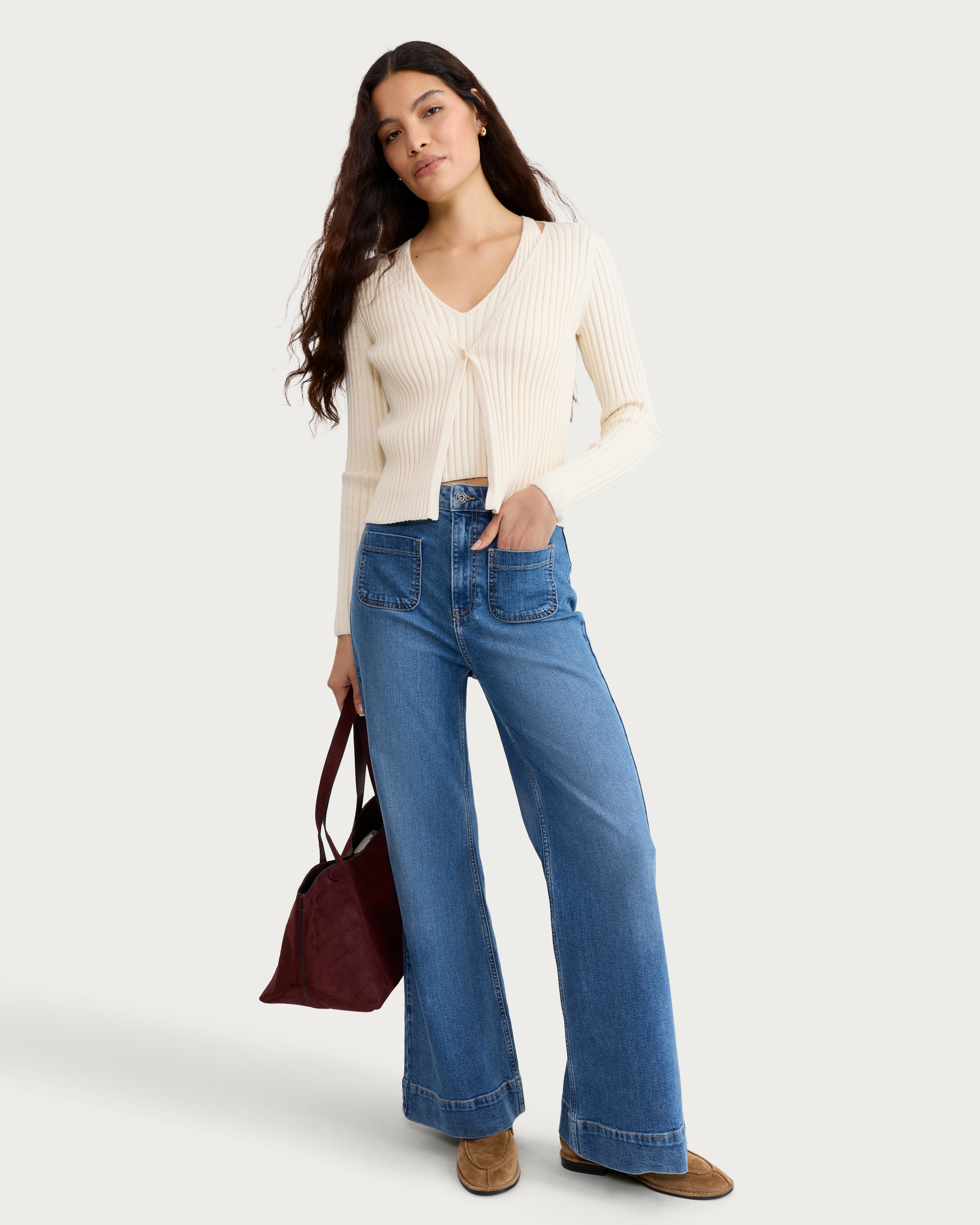 The F&F Edit High Rise Flared Jeans in Blue