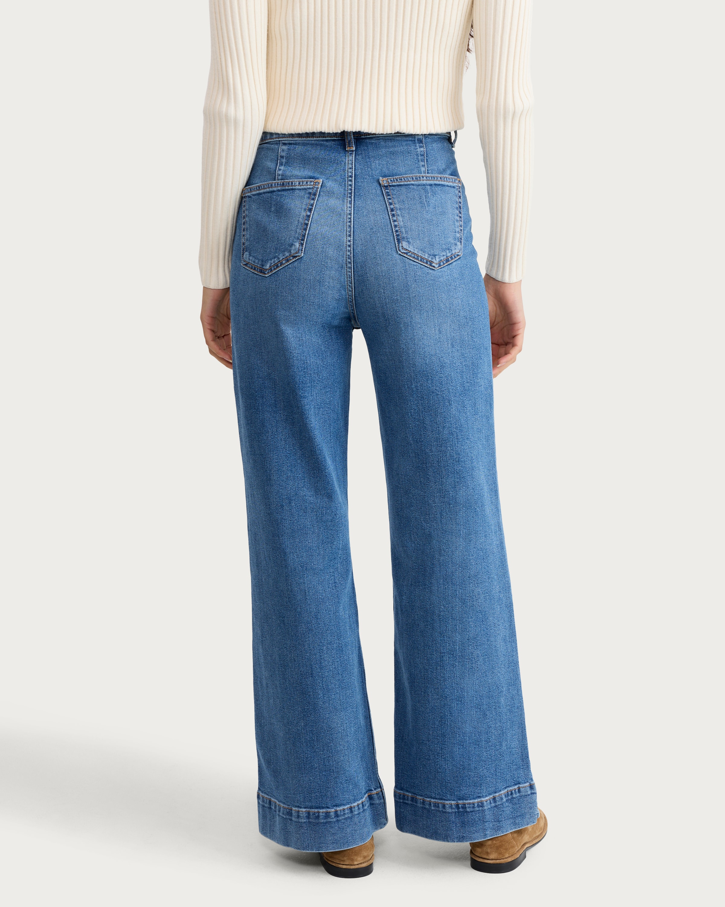 The F&F Edit High Rise Flared Jeans in Blue thumbnail 3