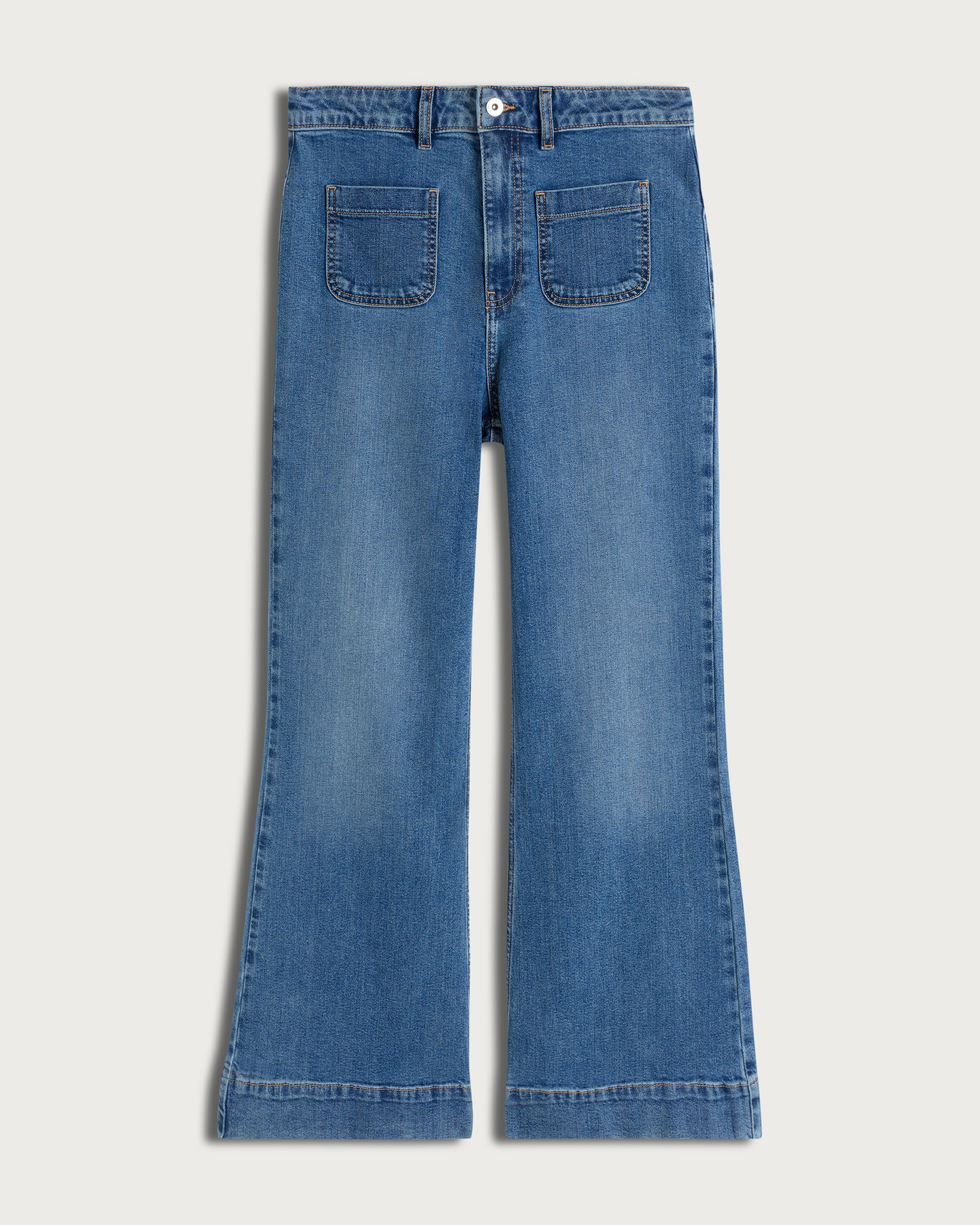 The F&F Edit High Rise Flared Jeans in Blue thumbnail 4