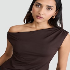 F&F Polyamide Asymmetric Neck Sleeveless Top in Chocolate