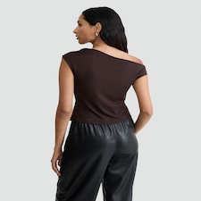 F&F Polyamide Asymmetric Neck Sleeveless Top in Chocolate thumbnail 3