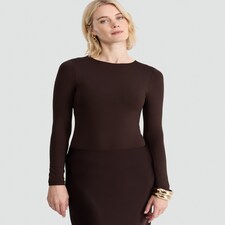 F&F Polyamide Crew Neck Long Sleeved Bodysuit in Chocolate thumbnail 2