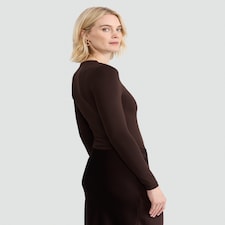 F&F Polyamide Crew Neck Long Sleeved Bodysuit in Chocolate thumbnail 3