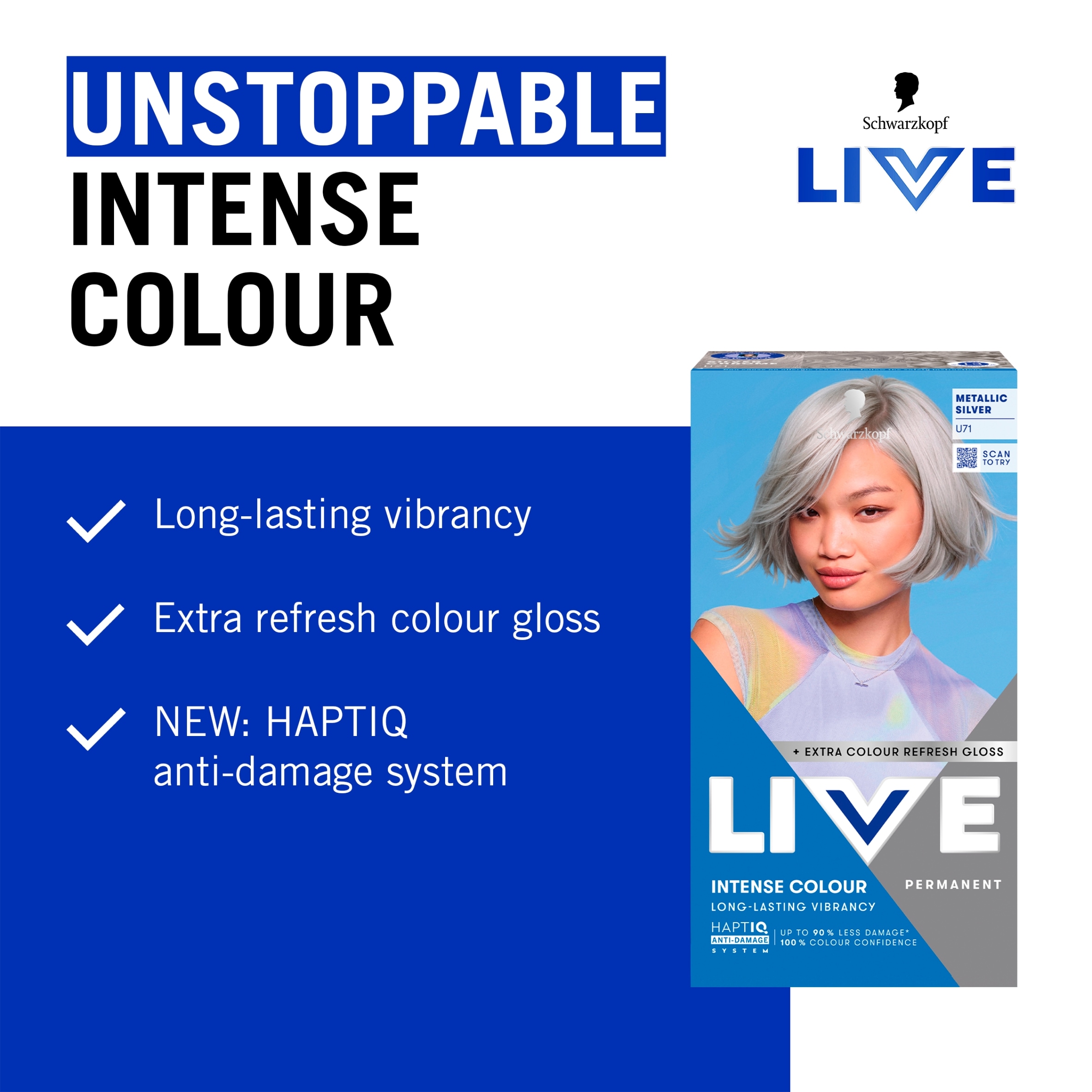 Schwarzkopf LIVE Intense Colour U71 Metallic Silver Permanent Hair Dye thumbnail 2