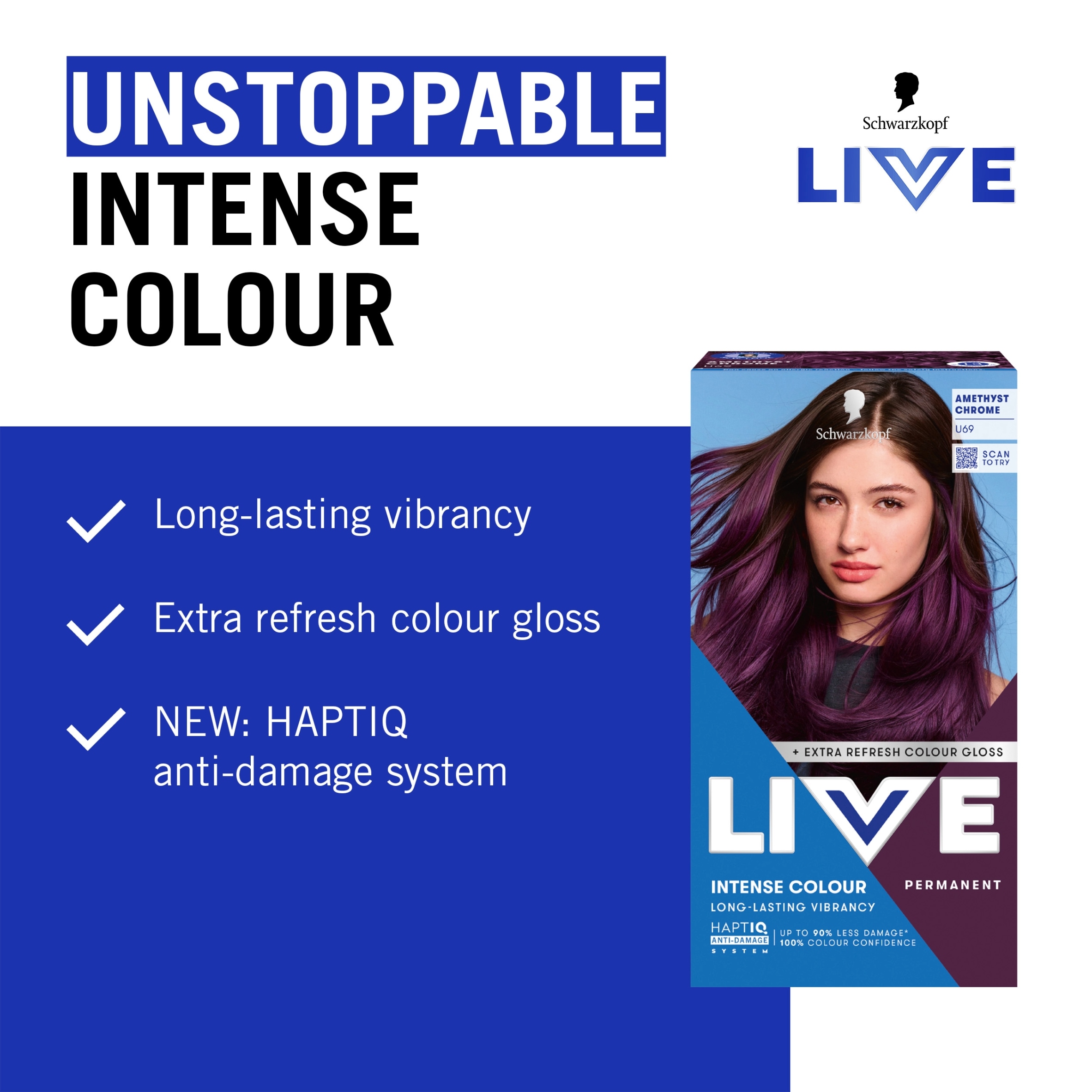 Schwarzkopf LIVE Intense Colour U69 Amethyst Chrome Permanent Hair Dye thumbnail 2