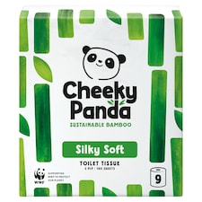Cheeky Panda Silky Soft Sustainable Bamboo Toilet Tissue, 9 Rolls, 190 Sheets, 3 Ply