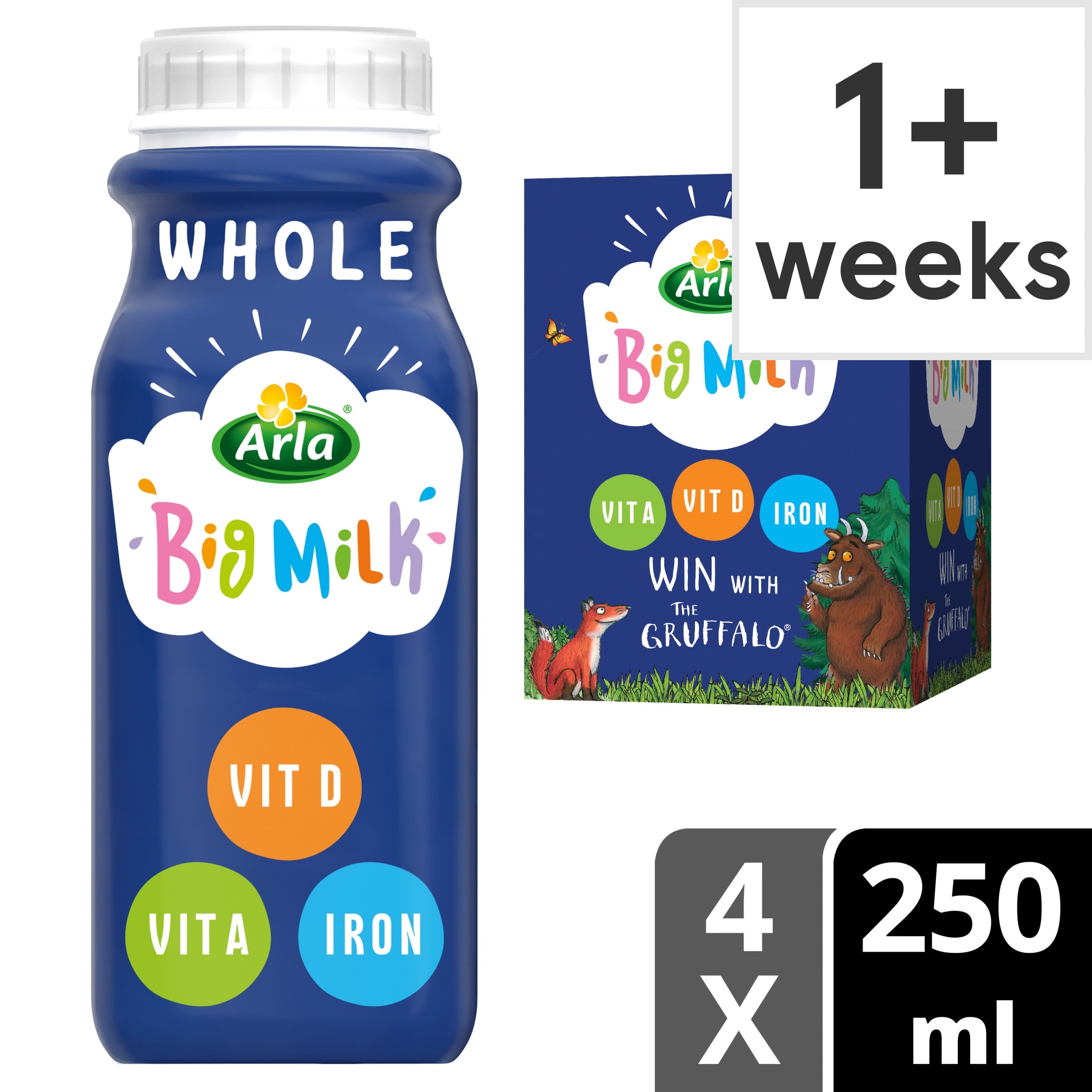 Arla Big Milk Fresh Whole Milk Vitamin Enriched for kids 4 X250ml