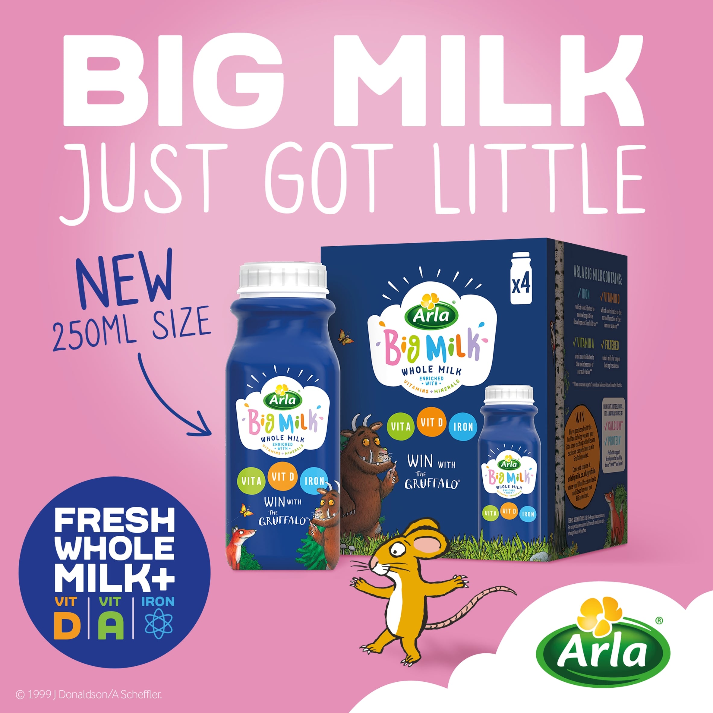 Arla Big Milk Fresh Whole Milk Vitamin Enriched for kids 4 X250ml thumbnail 2