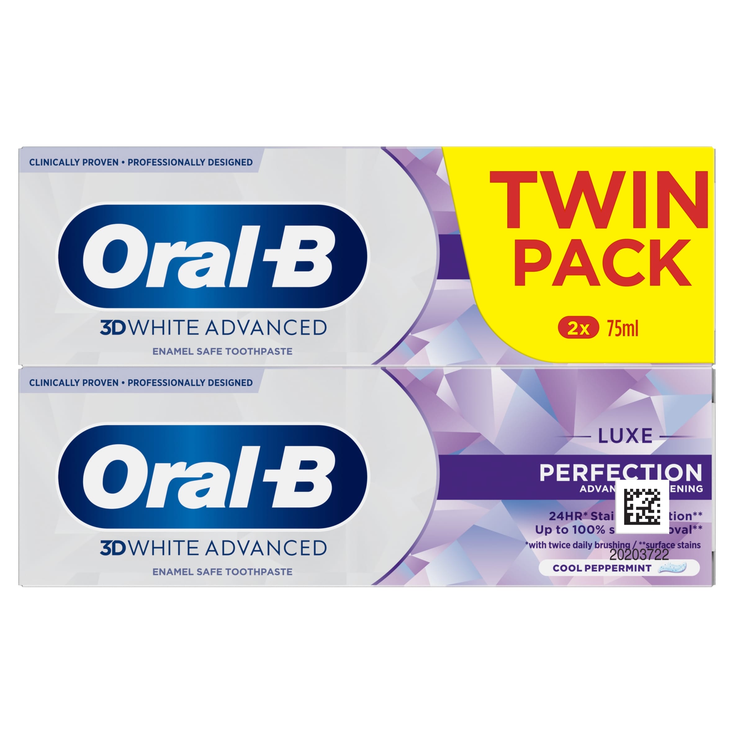 Oral-B 3D White Advanced Luxe Perfection Toothpaste Twin Pack 2x75ml