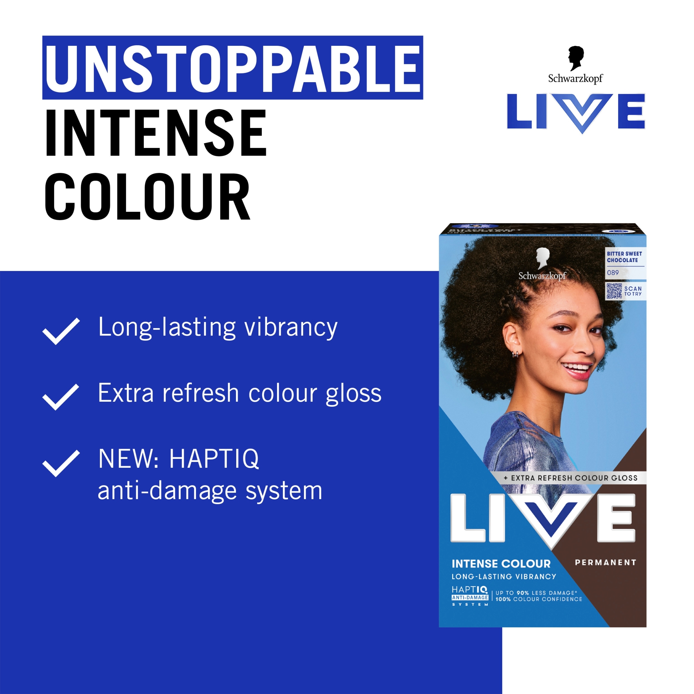 Schwarzkopf LIVE Intense Colour 089 Bitter Sweet Chocolate Permanent Hair Dye thumbnail 2
