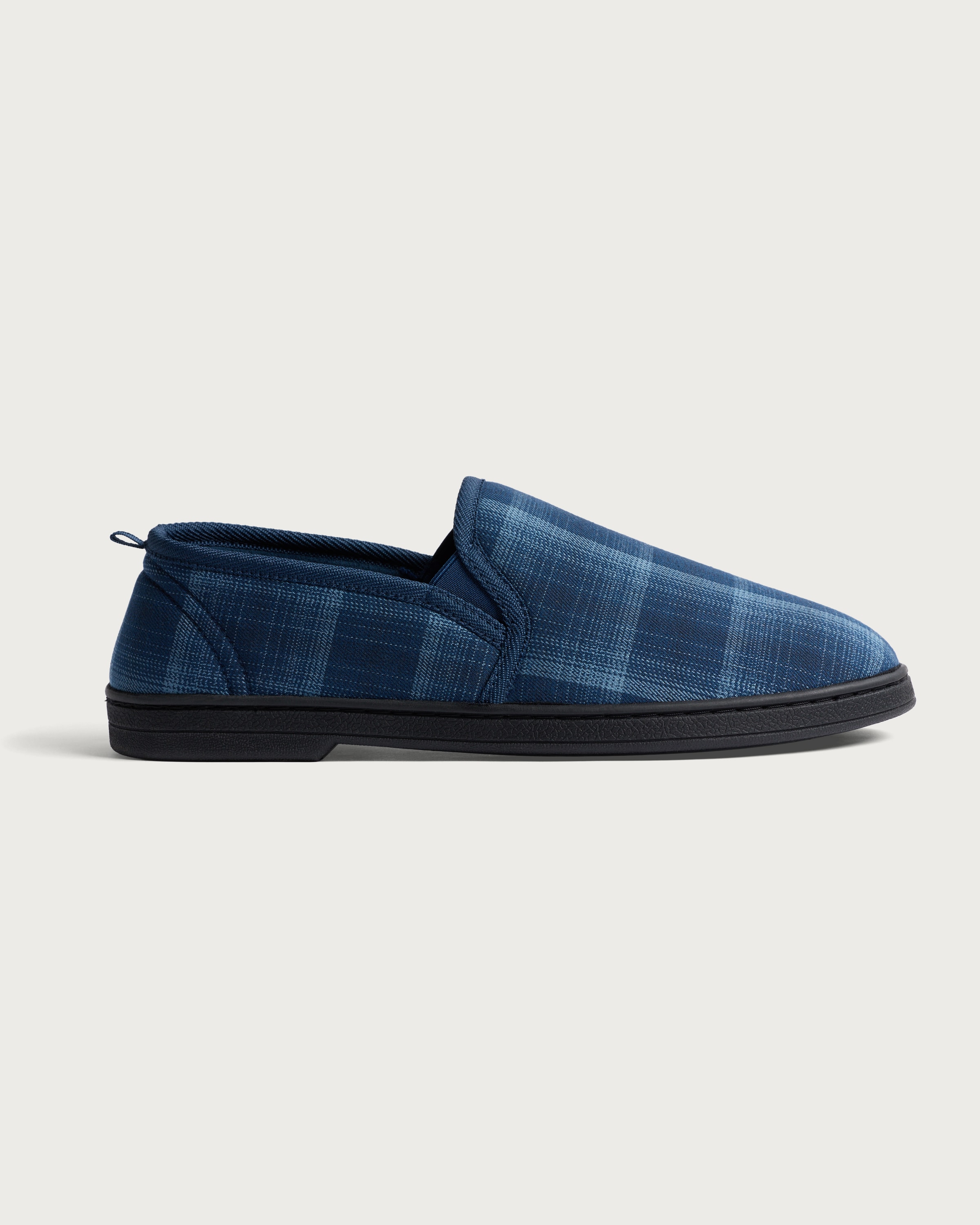 F&F Check Print Closed Back Slippers in Navy