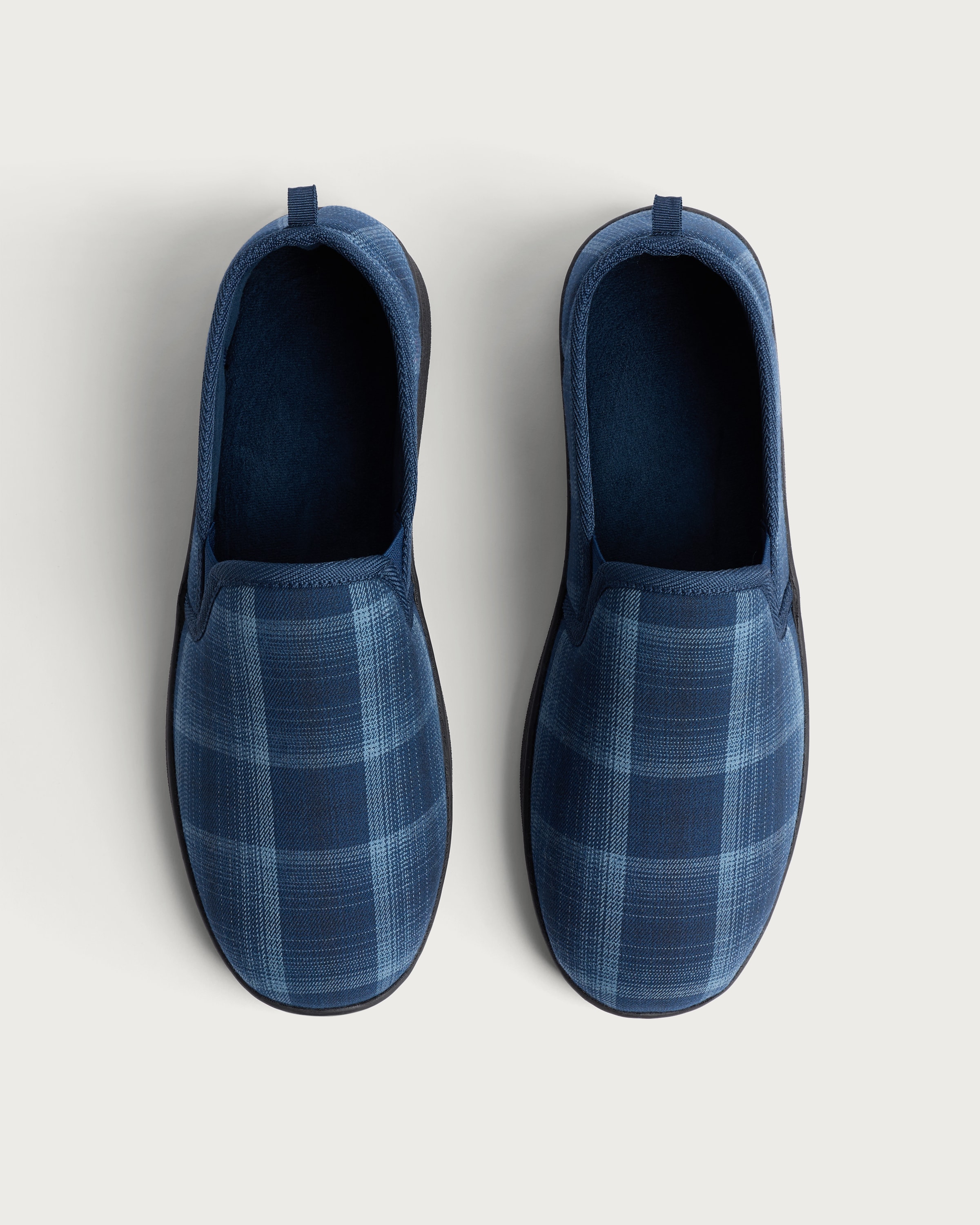 F&F Check Print Closed Back Slippers in Navy thumbnail 2