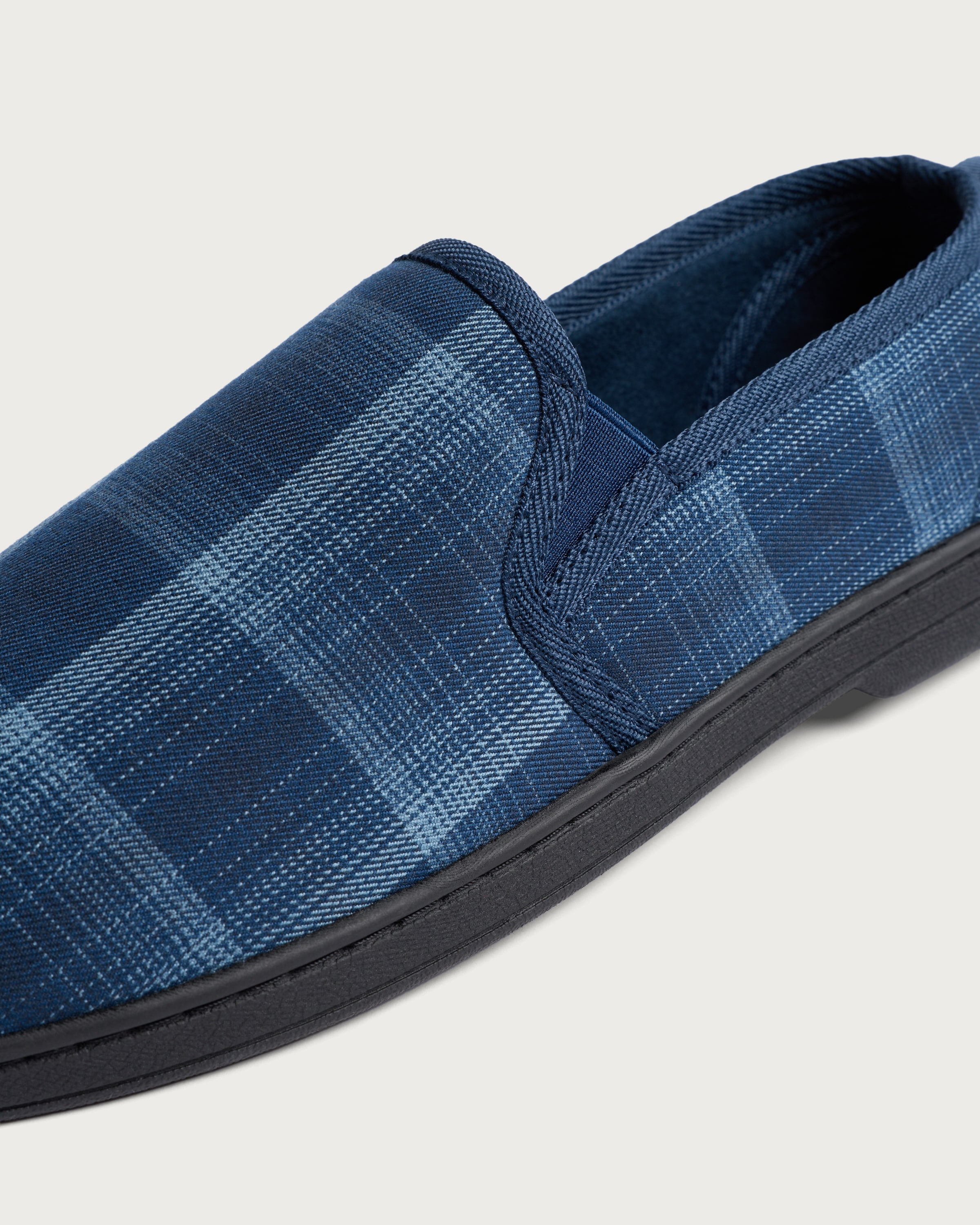F&F Check Print Closed Back Slippers in Navy thumbnail 3