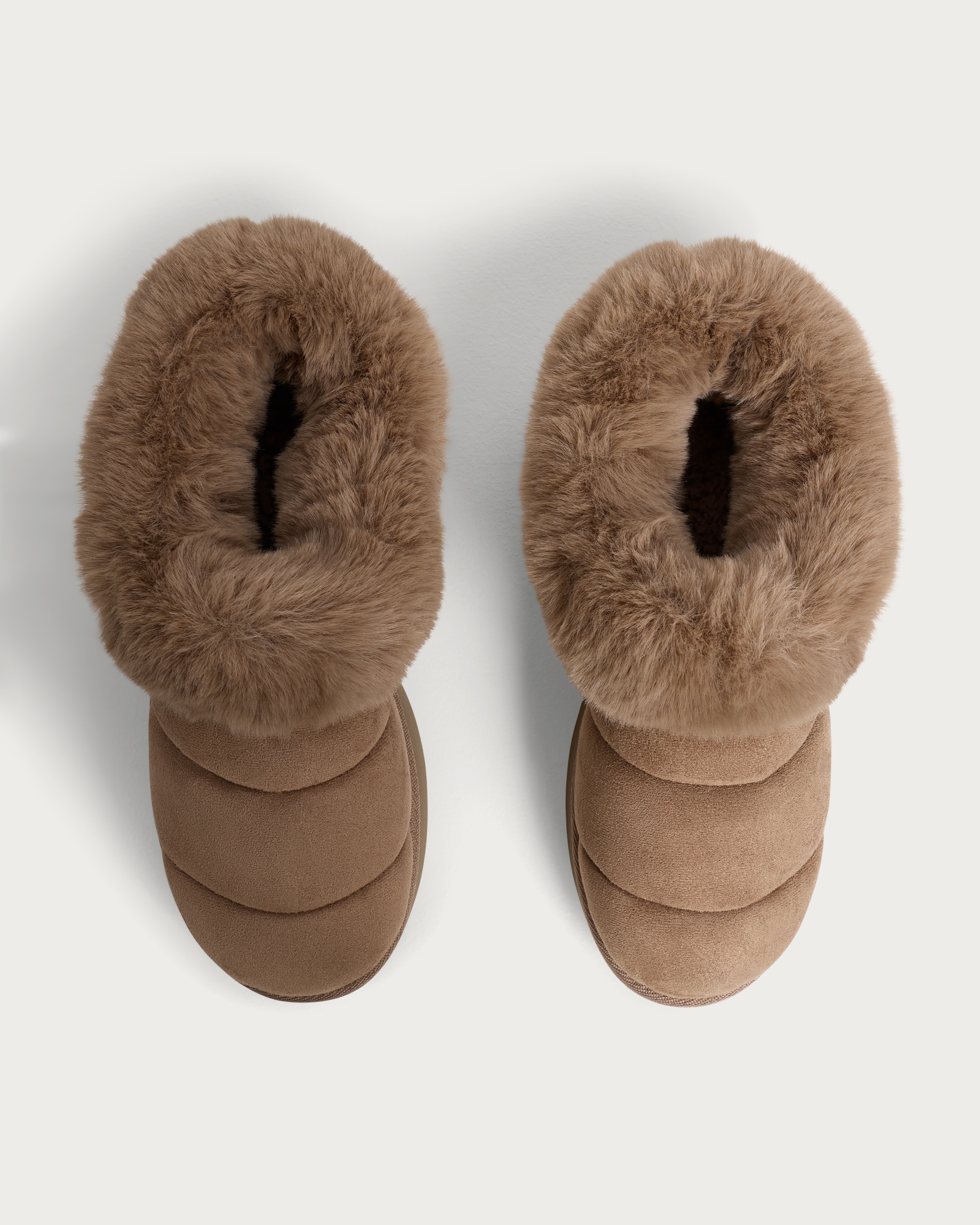 F&F Faux Fur Trim Quilted Slippers in Brown thumbnail 2