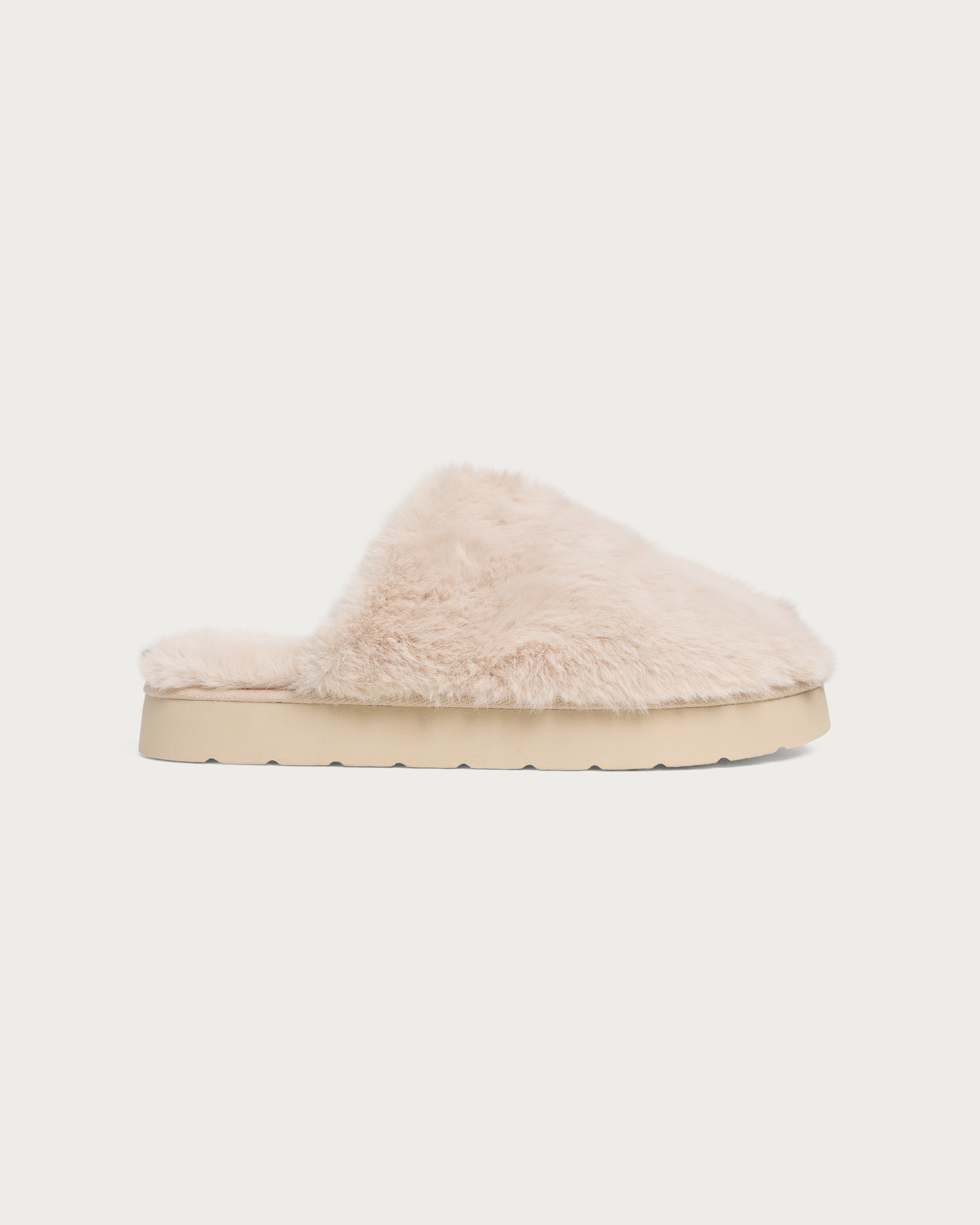 F&F Faux Fur Mule Slippers in Neutral