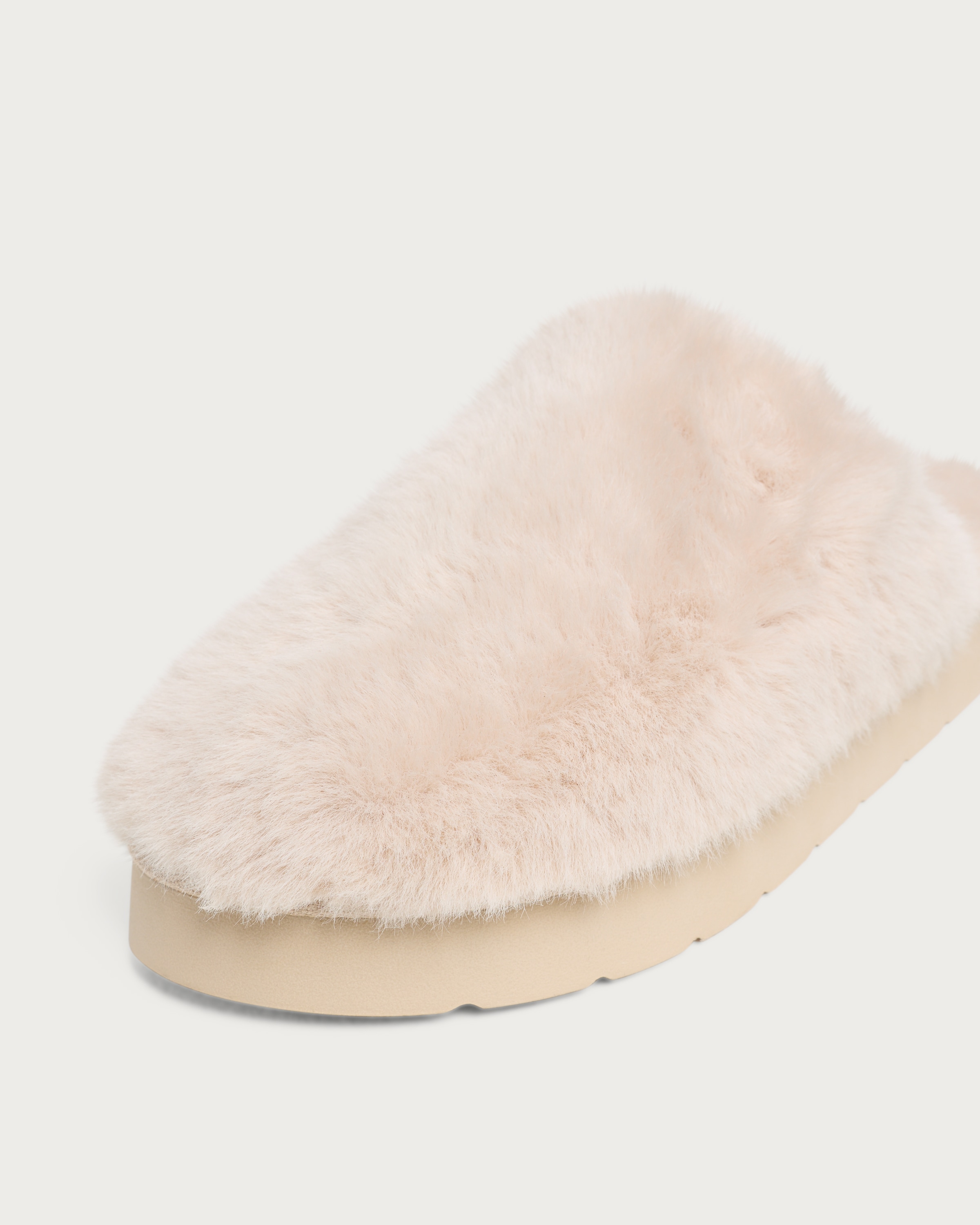 F&F Faux Fur Mule Slippers in Neutral thumbnail 3