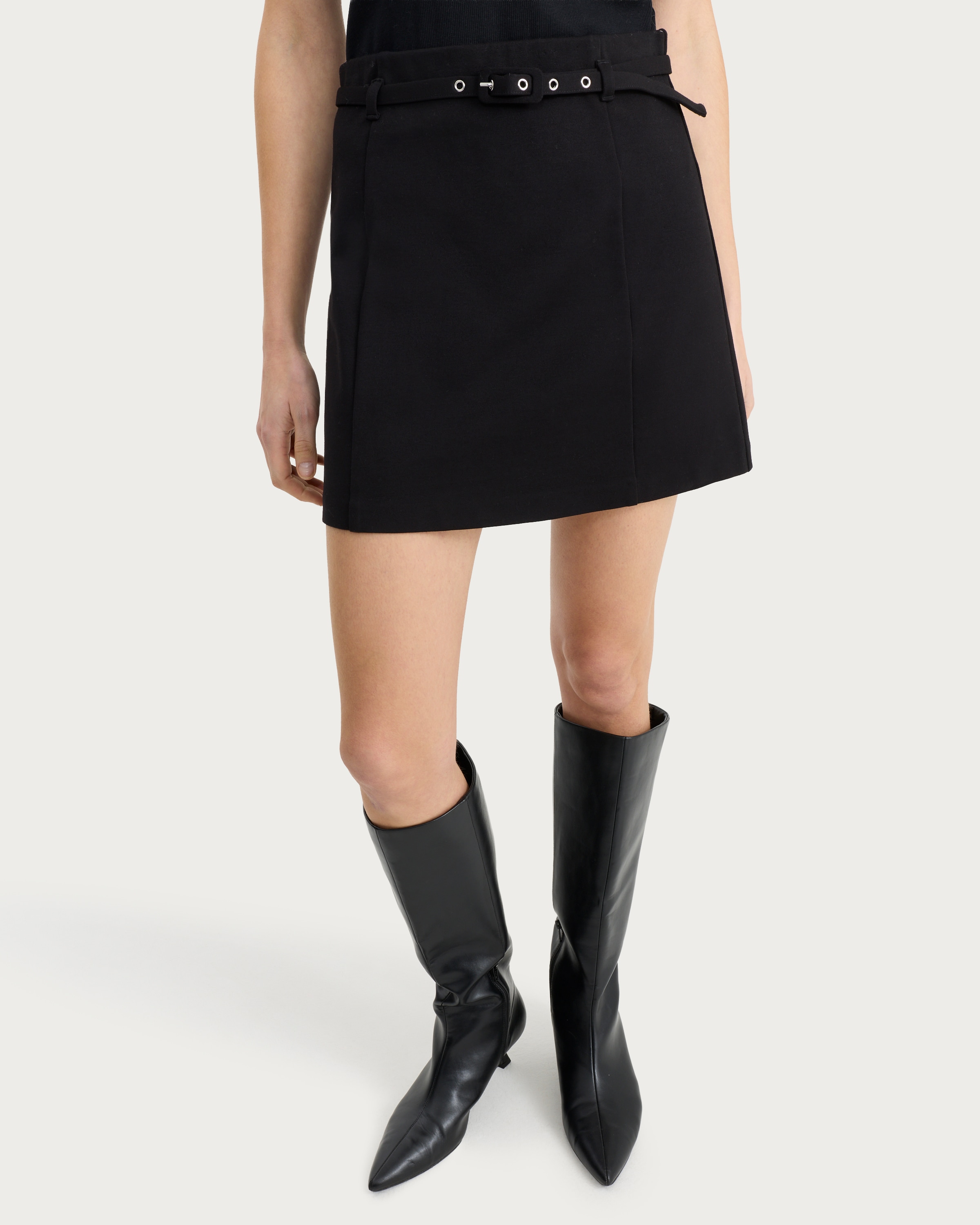 F&F Ponte Belted Mini Skirt in Black