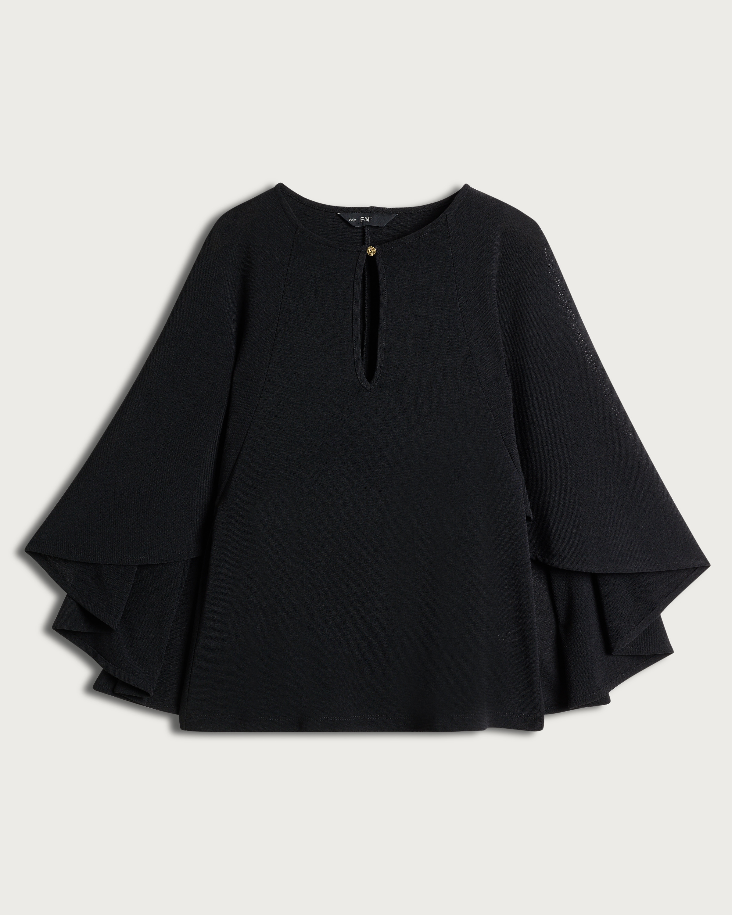 F&F Keyhole Ruffle Sleeved Cape Top in Black thumbnail 4