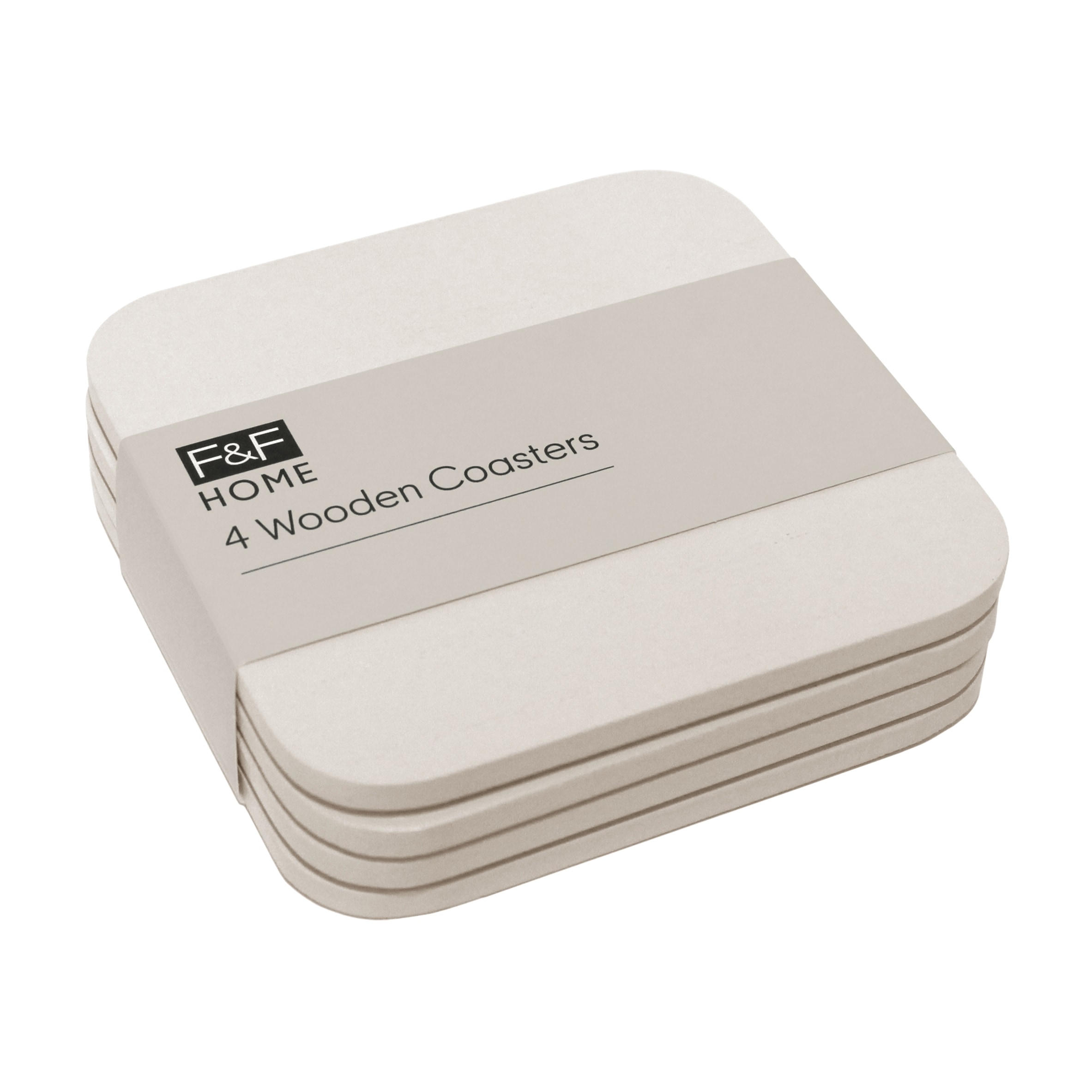 F&F Home Cream Wooden Coaster 4 Pack