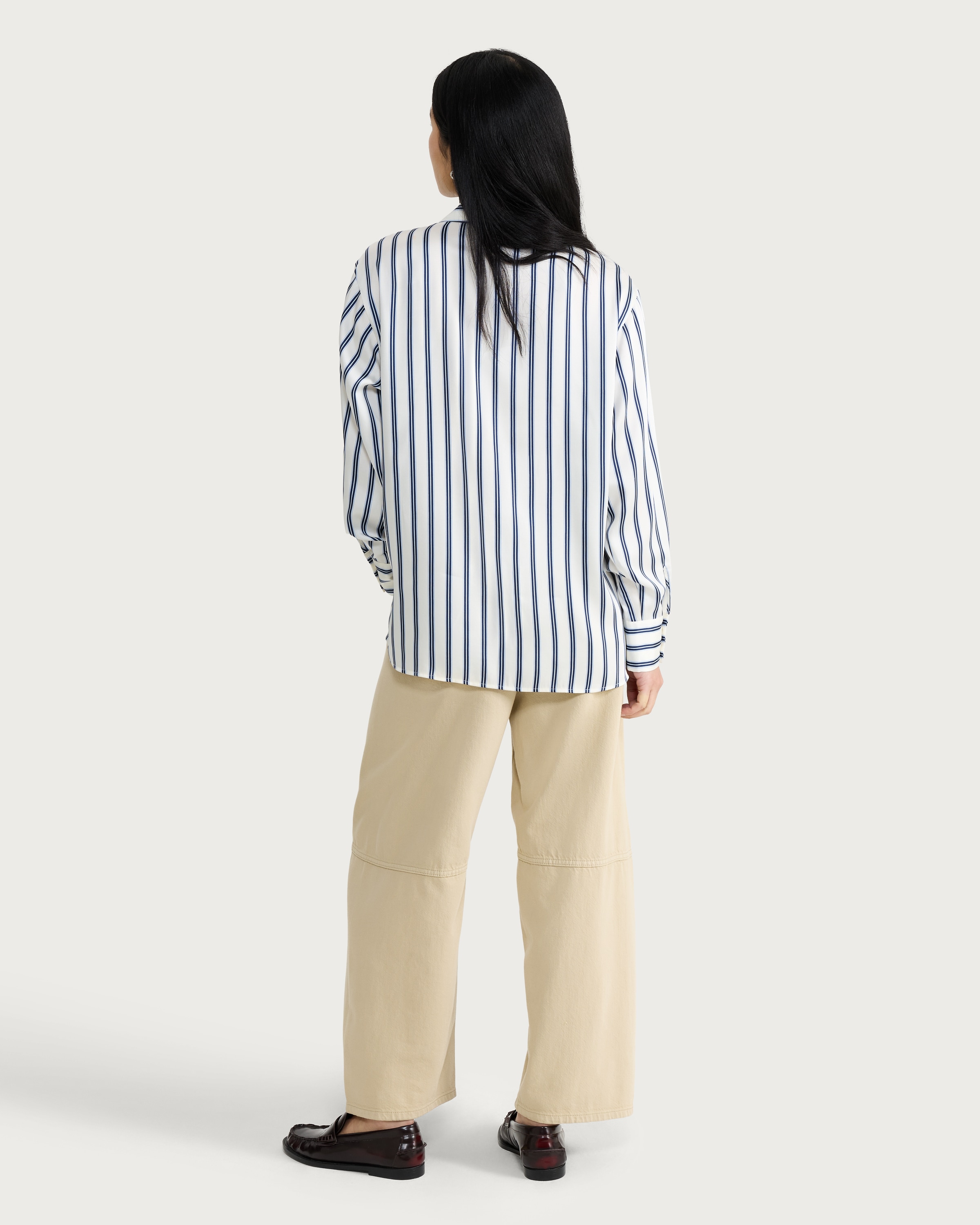F&F Satin Striped Button Up Shirt in Cream thumbnail 3