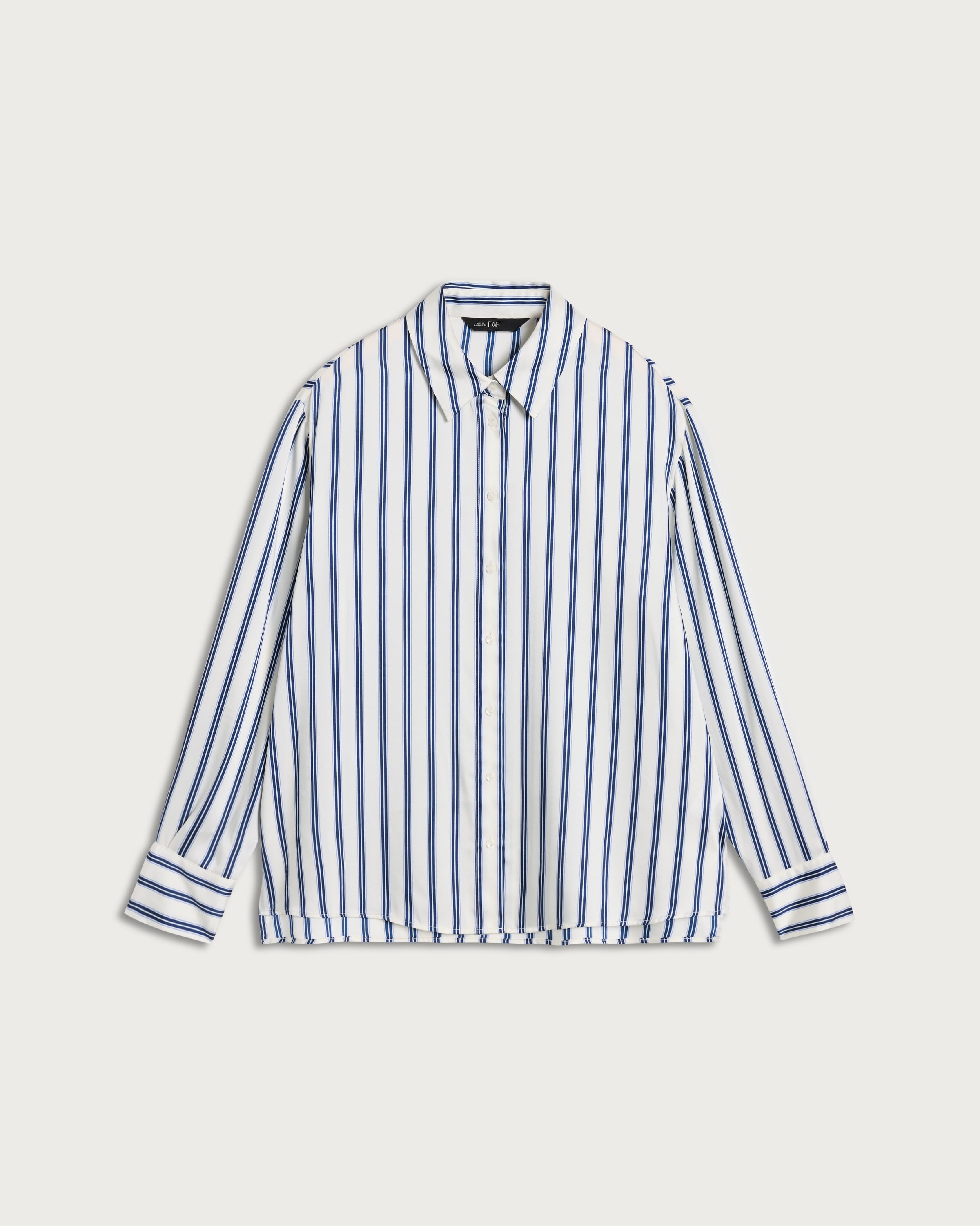 F&F Satin Striped Button Up Shirt in Cream thumbnail 4