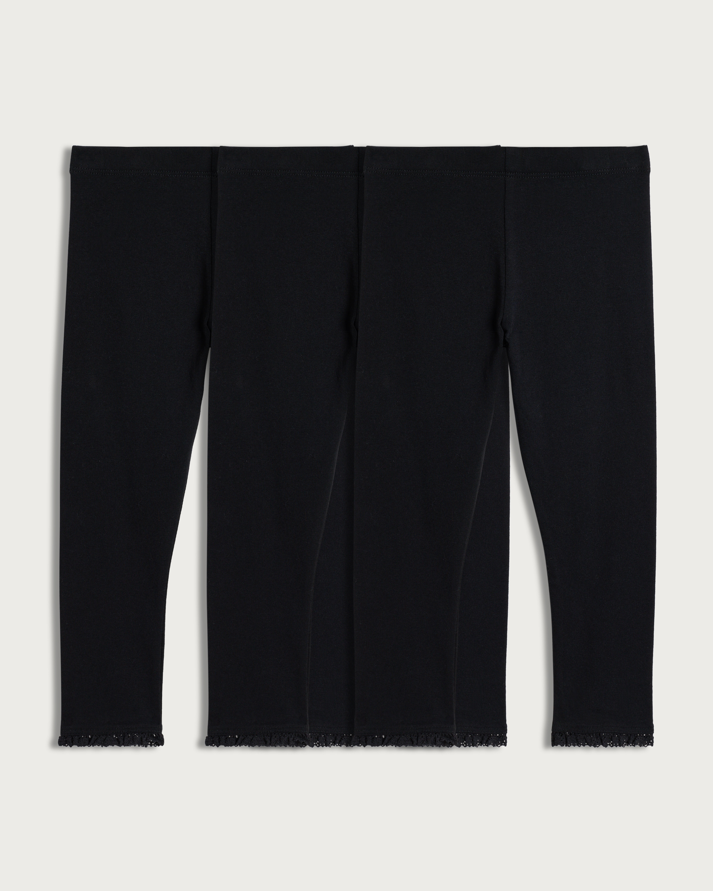 F&F Girls 3-Pack Cotton Rich Lace Trim Leggings in Black