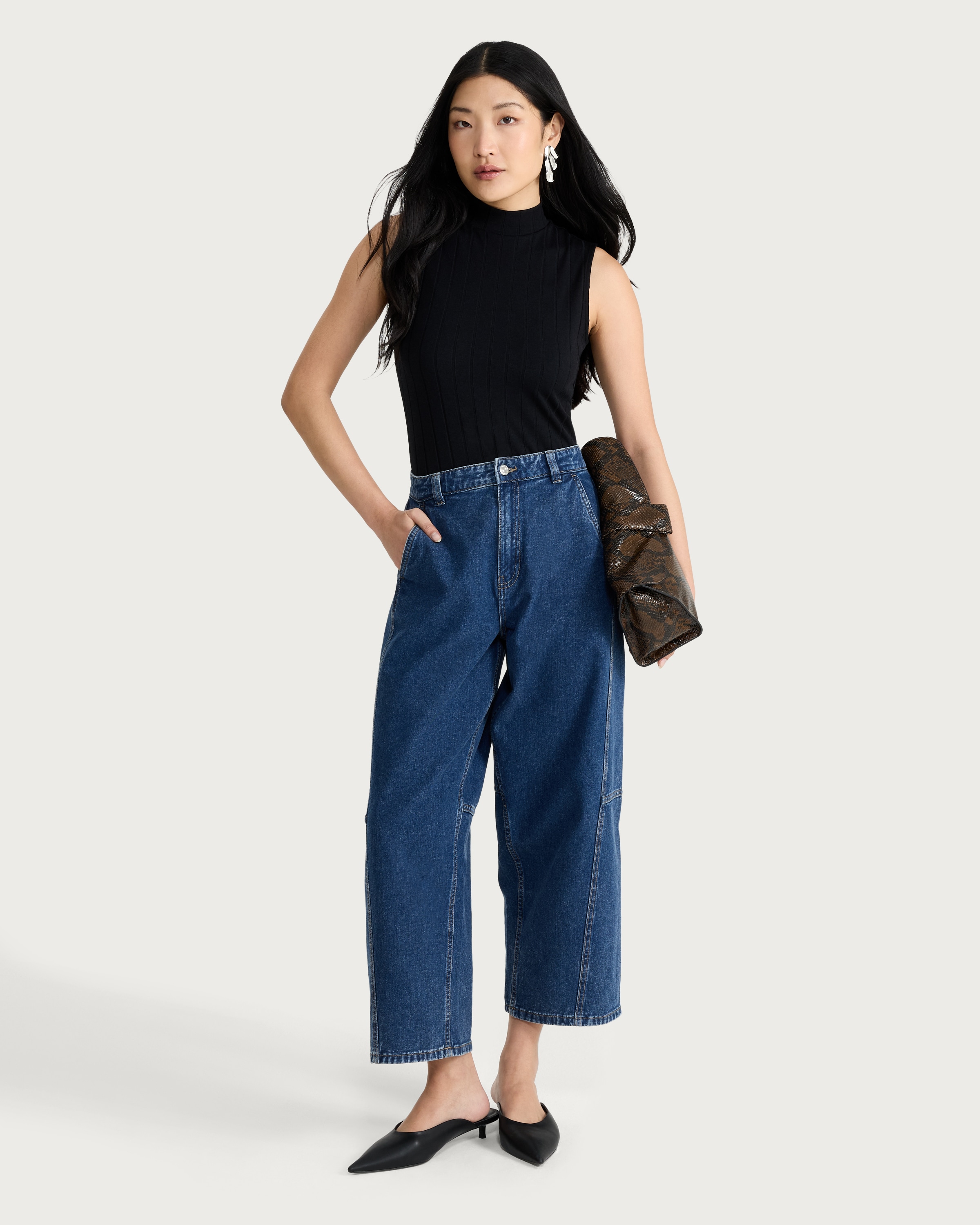 F&F Ribbed Turtle Neck Sleeveless Top in Black thumbnail 2