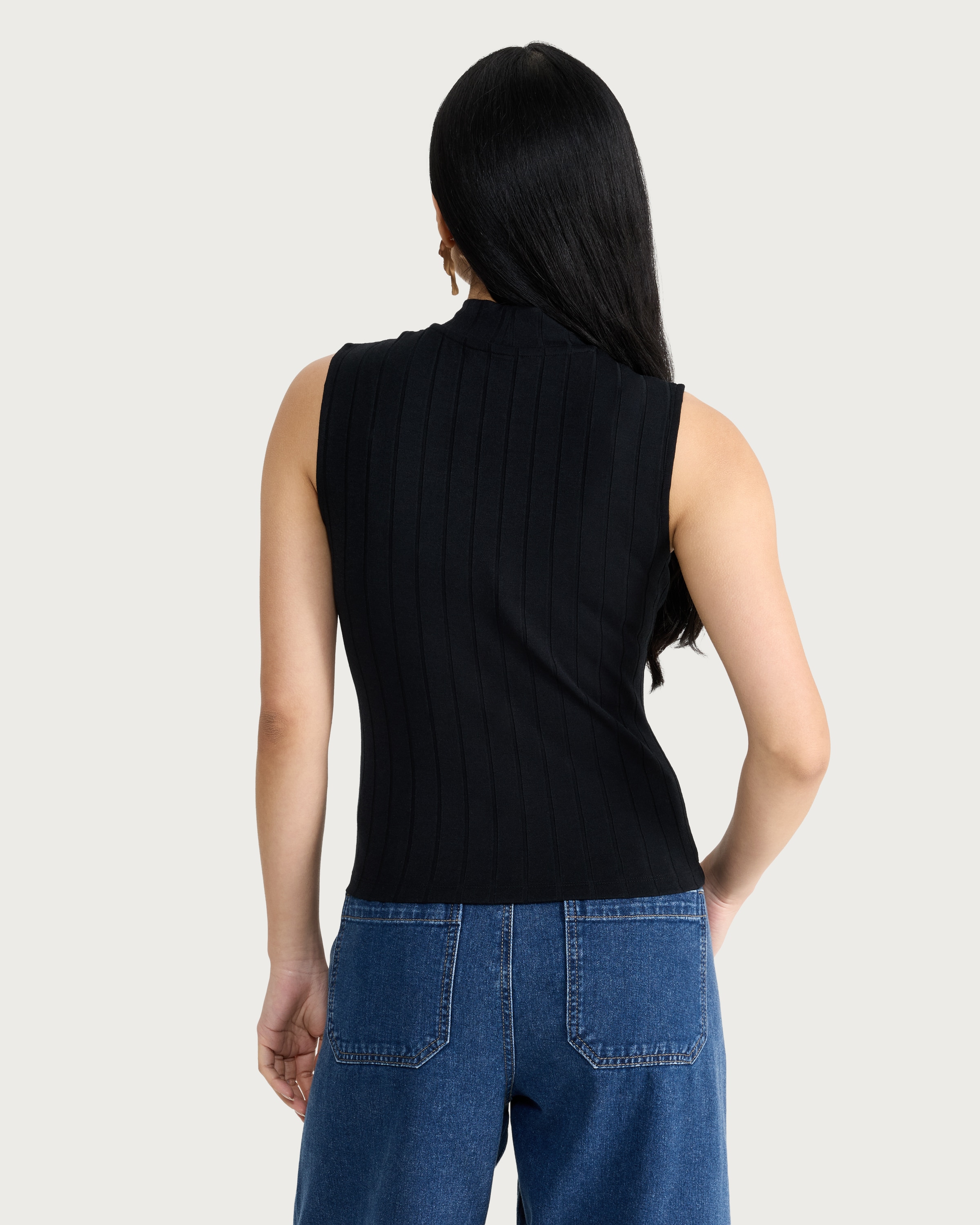 F&F Ribbed Turtle Neck Sleeveless Top in Black thumbnail 3