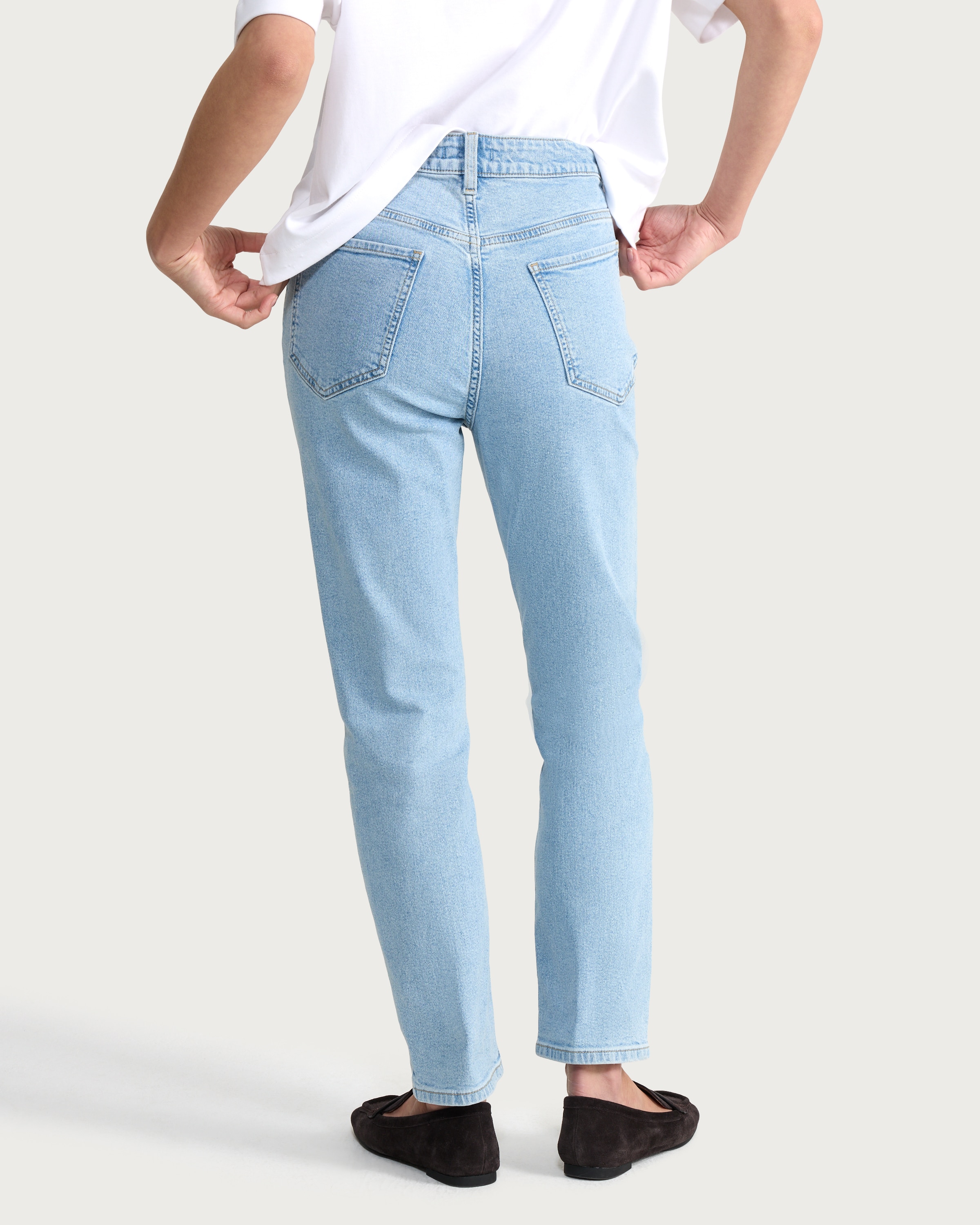 F&F High Rise Slim Ankle Grazer Jeans in Blue thumbnail 3
