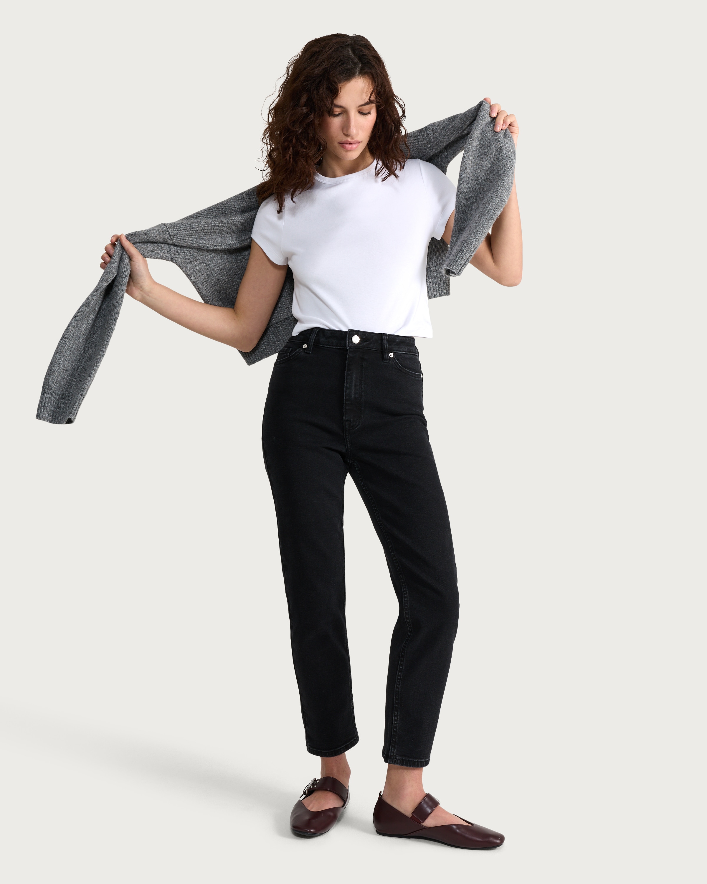 F&F High Rise Slim Ankle Grazer Jeans in Black